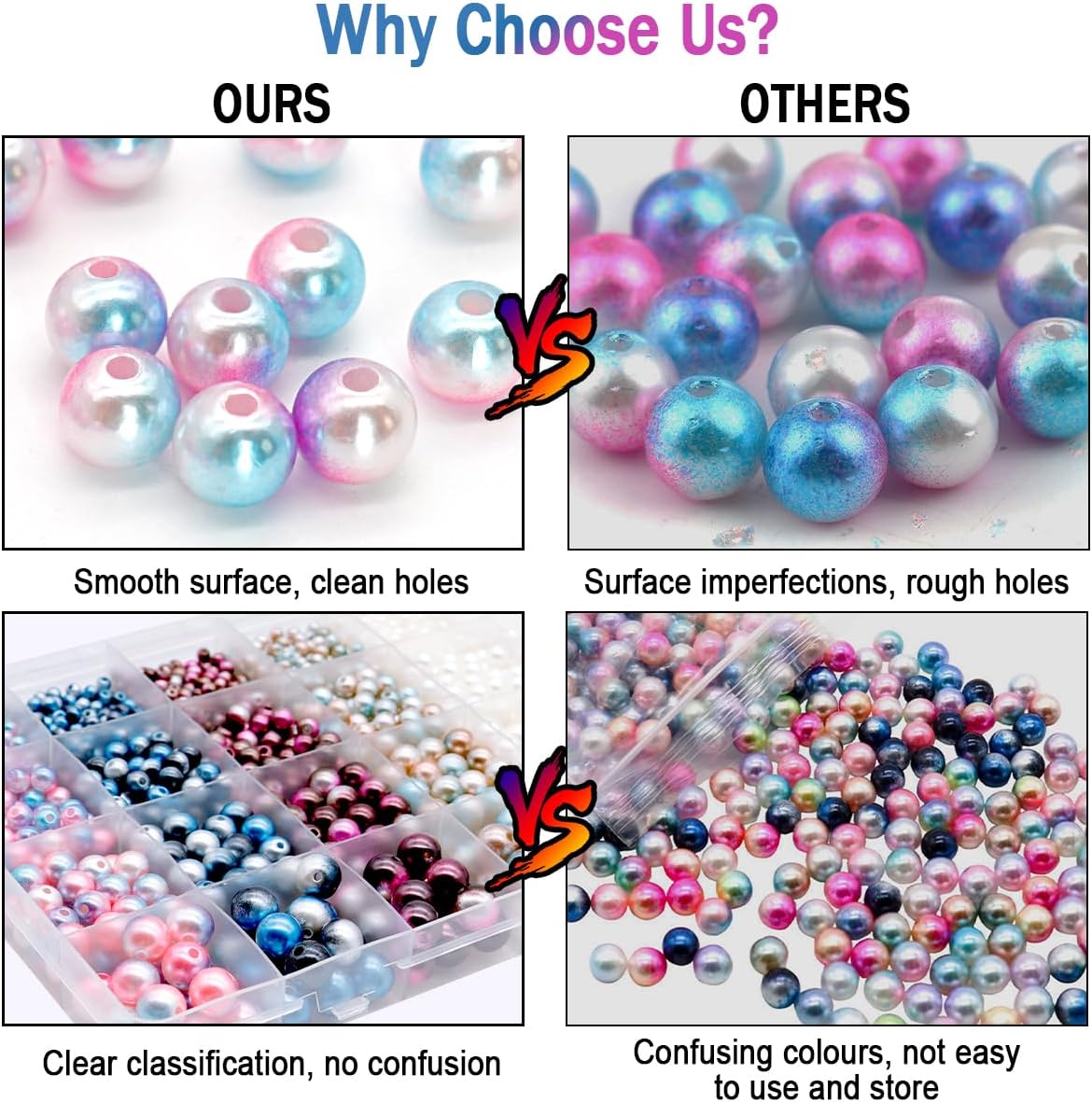 Glass Pearl Beads 1890 Pcs Shiny Beads for Crafting 4/6/8/10mm Spacer Beads with Holes Round Beads for Jewellery Making DIY Bracelet Necklace Earring Knitting Decorations (Dark)