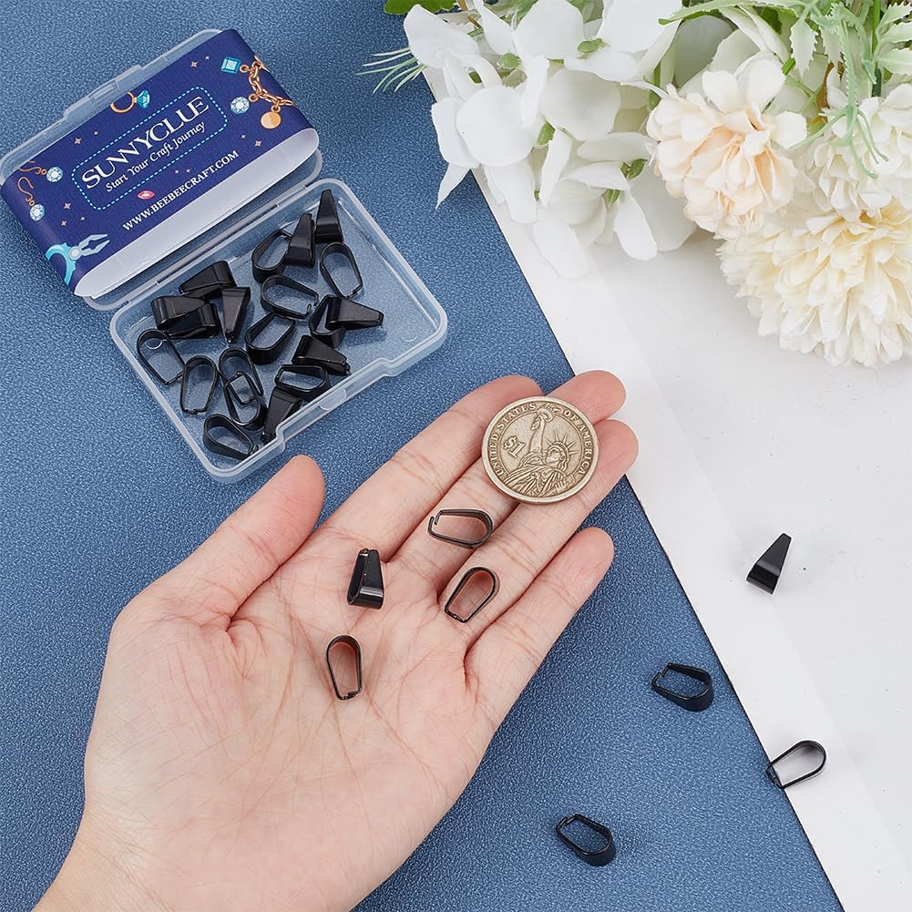 SUNNYCLUE 1 Box 30Pcs Pinch Bails Stainless Steel Pendant Bail Black Snap on Bails Slider Pendant Clasp Open Clip Bails Hook Pendant Clasps Necklace Chain Slider Connectors for Jewelry Making Kits - Image 3