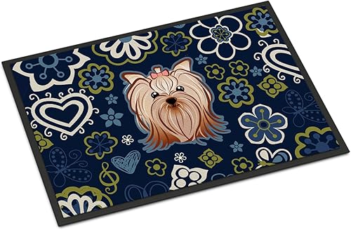 Miniatura 229 de Caroline's Treasures BB1449JMAT - Tapete de bienvenida de carlino negro, 24 x 36 pulgadas, tapete azul para puerta delantera, para interiores