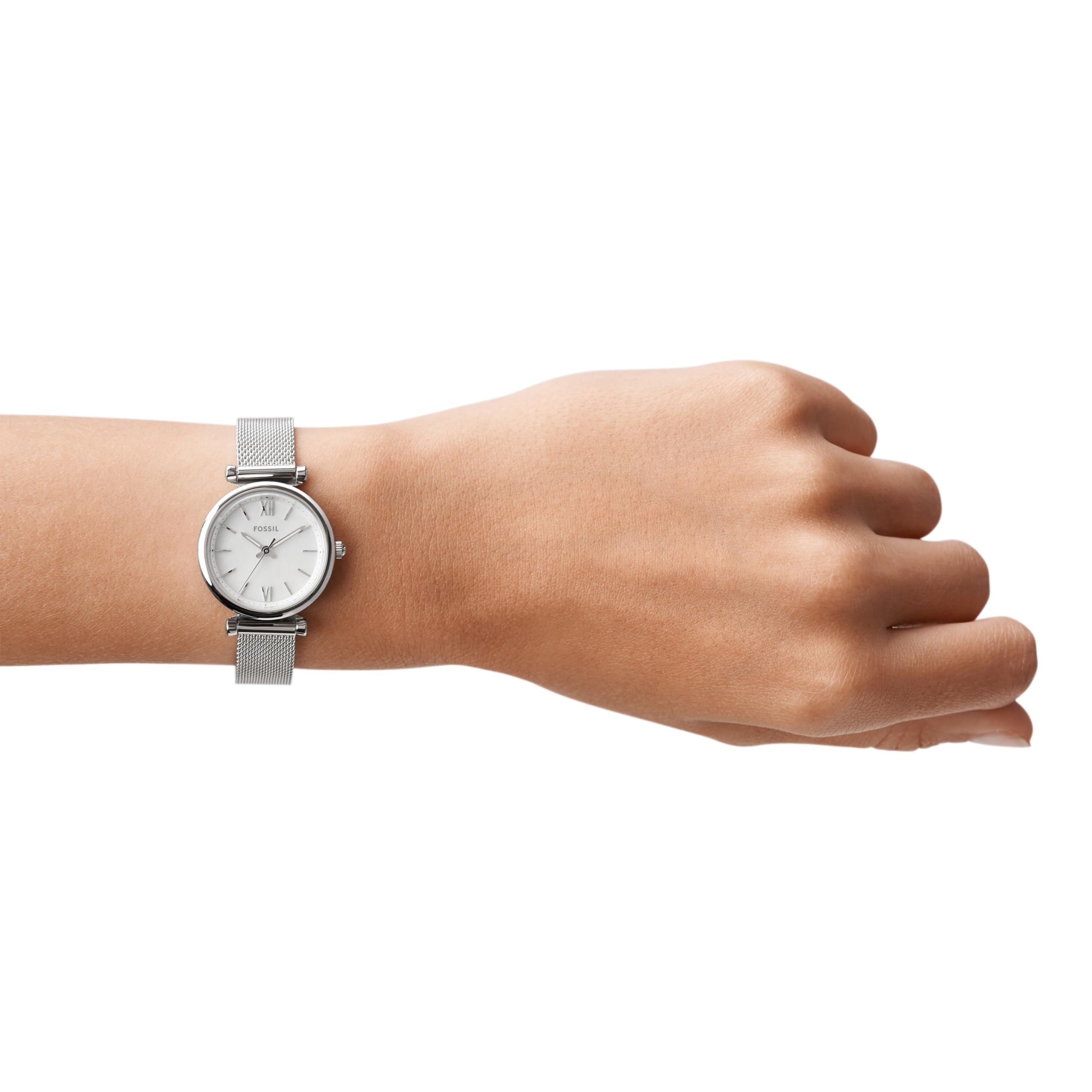 Fossil Orologio Carlie da donna, Movimento al quarzo a tre lancette in tonalità argento con cinturino in acciaio inossidabile