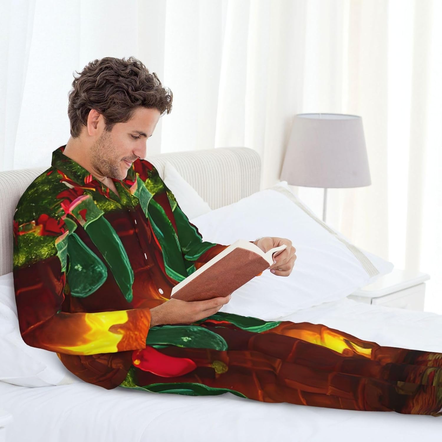 Merry Christmas Print Luxurious Mens Pajamas Set,Breathable Pajamas Set,Perfect For Lounging Bed,Sofa