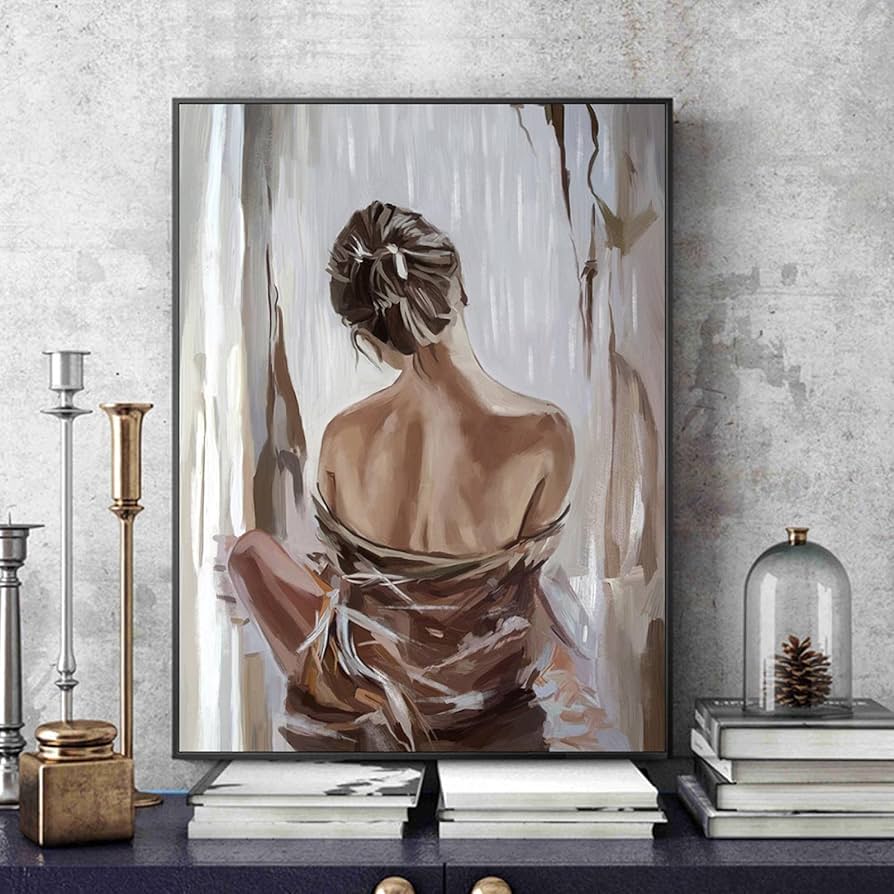 Amazon｜抽象的な図の絵画女の子の体の後ろのキャンバスの壁の