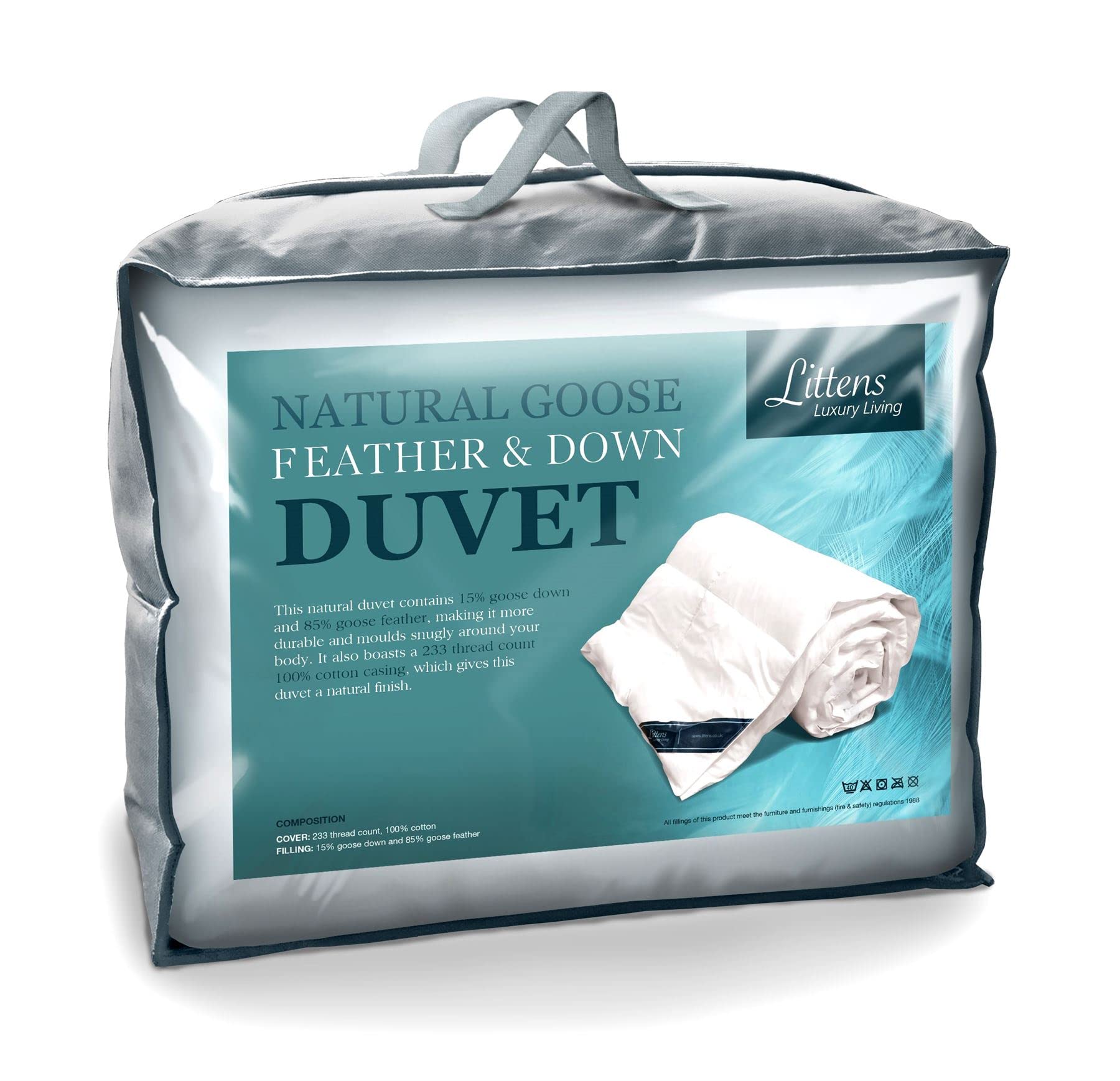 Littens 13.5 Tog Extra Warm Emperor Bed Size White Goose Feather & Down Winter Thermal Duvet Quilt, 15% Down, 230TC 100% Down-Proof Cotton Casing (290cm x 235cm) Energy Efficient