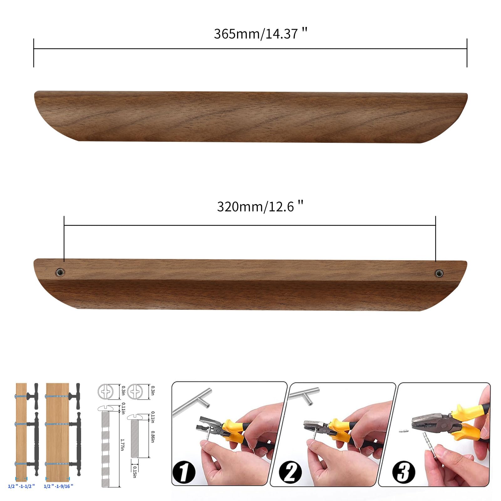 6 maniglie in legno di noce ad angolo quadrato da 36,5 cm in legno di noce, maniglia per porta armadio o cassetto maniglia in legno di noce