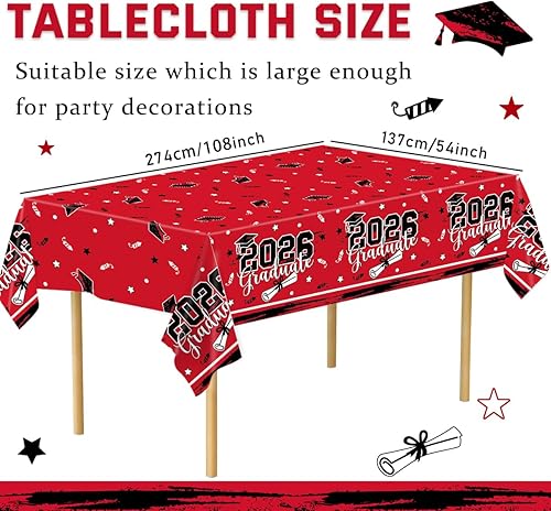 Miniatura 2 de Decoraciones de fiesta de graduación para clase de 2024, mantel rojo de graduación de 3 piezas, mantel de plástico de felicitación para universidad,