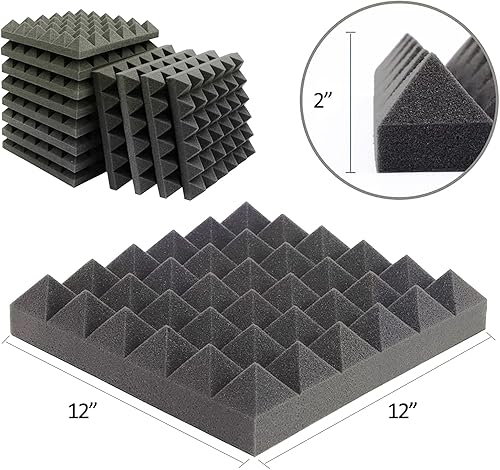 Miniatura 6 de Paquete de 12 paneles de espuma acústica, paneles absorbentes de sonido, paneles de espuma a prueba de sonido de 12 x 12 x 2 pulgadas