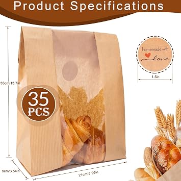 35 Packs Paper Bread Bags for Homemade Bread, Sourdough Bread Bag Homemade Bread Storage Bags with Clear Window, 13.7x8.2x3.5 inch Sourdough Bags