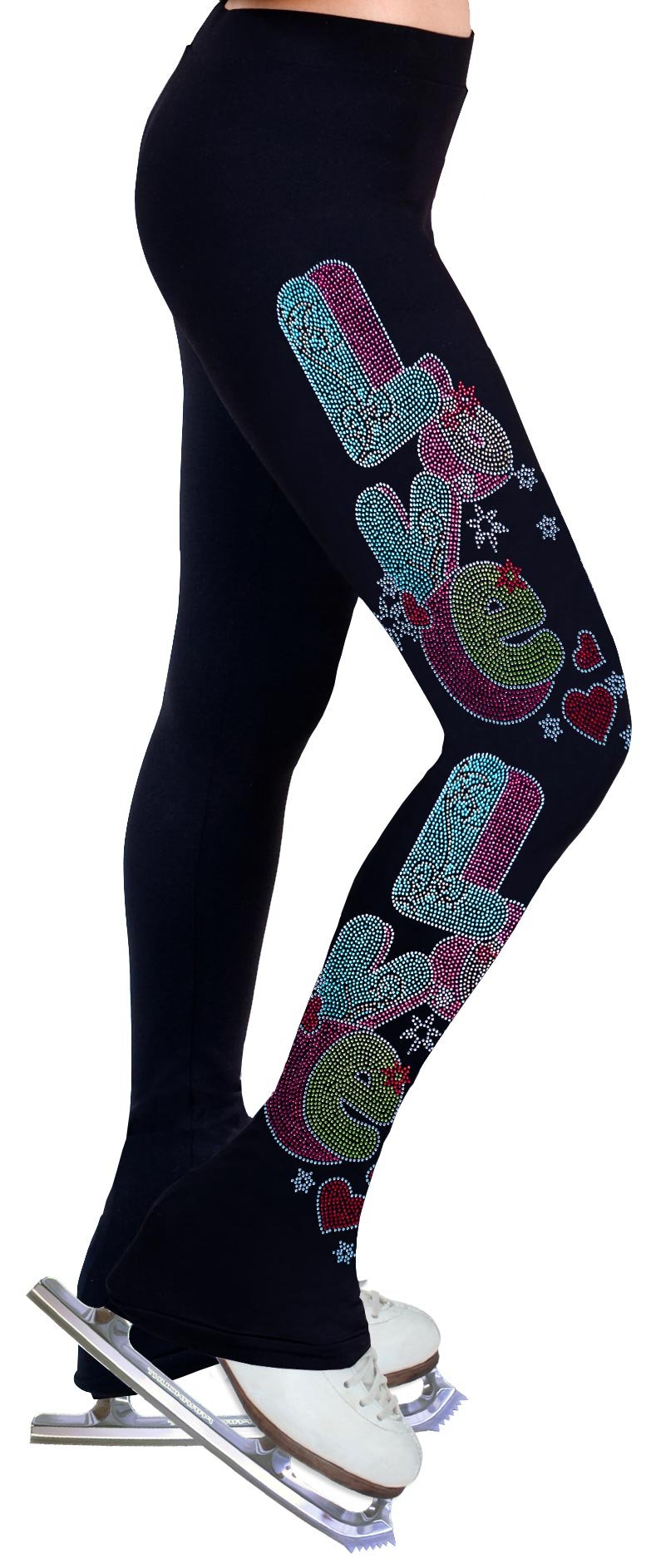 NY2 SPORTSWEAR Figure Skating Practice Pants with Rhinestones R04 - Child Sizes- (Child Large) Black