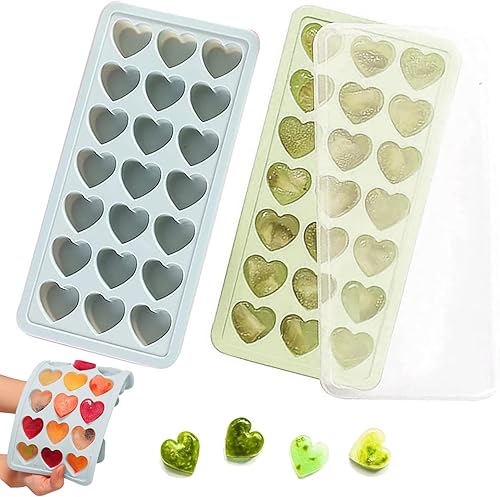 Paquete de 2 bandejas de cubitos de hielo con tapa con forma de corazón, moldes de hielo en forma de corazón, moldes de silicona de 42 agujeros para disponible en Yaxa Peru