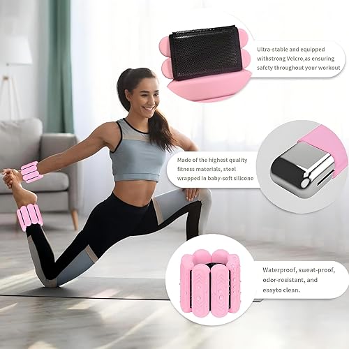 Miniatura 2 de Juego de 2 pesas para tobillo (1 libra2 libras cada una) Pesas ajustables de alta calidad para muñeca y tobillo para mujeres y hombres, pulseras de