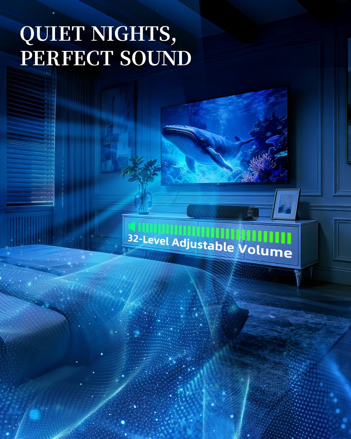 Jierben SS01 Sound Bar neatly mounted on a wall below a television, demonstrating a clutter-free installation.