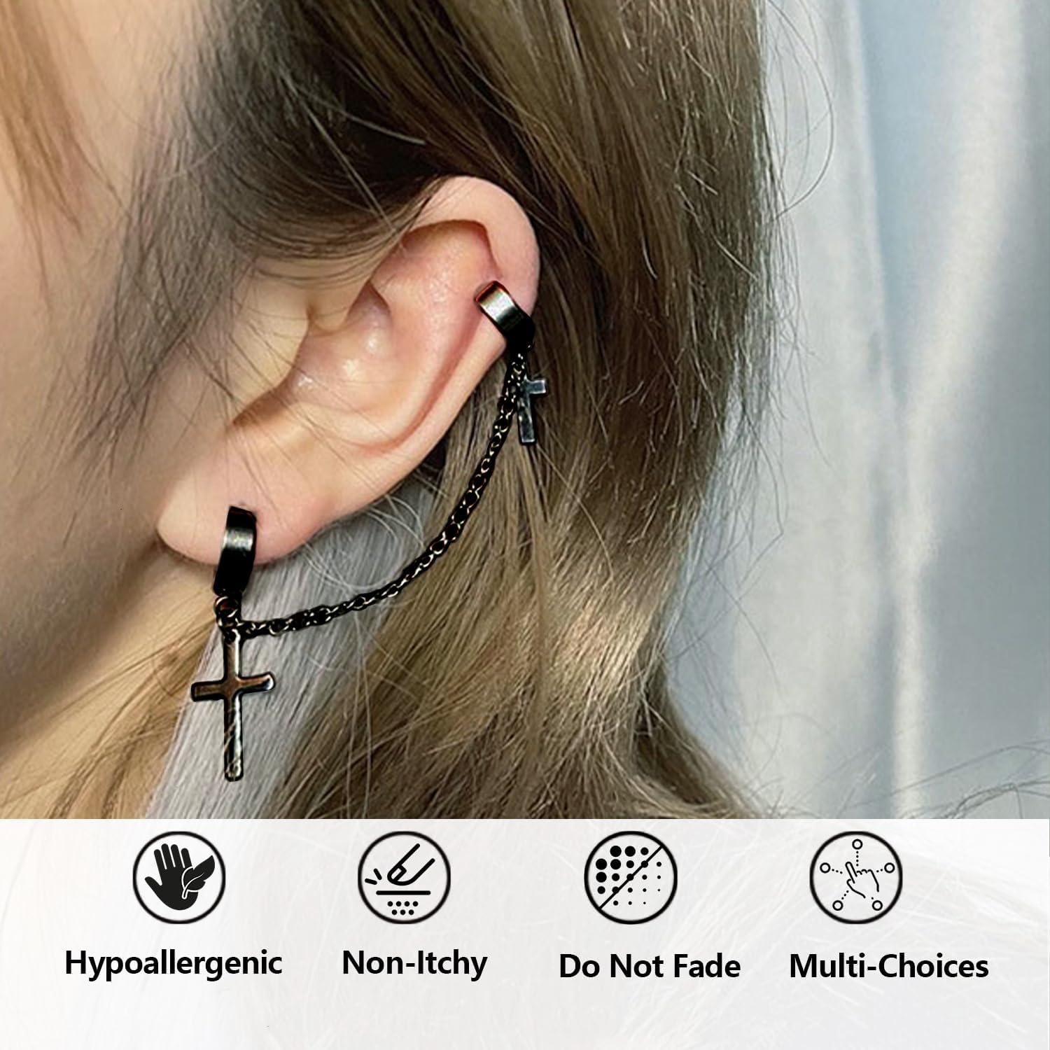 15 Pairs Punk Style Earrings Set for Women and Men, Black Stainless Steel Gothic Earrings Kit Fashion Cross with Cross, Axe, Wing, Skull Heads, Spider, and More (15) (Black, dark punk) image 4