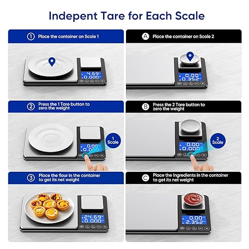 Miniatura 5 de Báscula de cocina de alimentos de doble plataforma, peso digital (gramos y onzas), báscula de cocina de doble precisión para pan de masa madre,