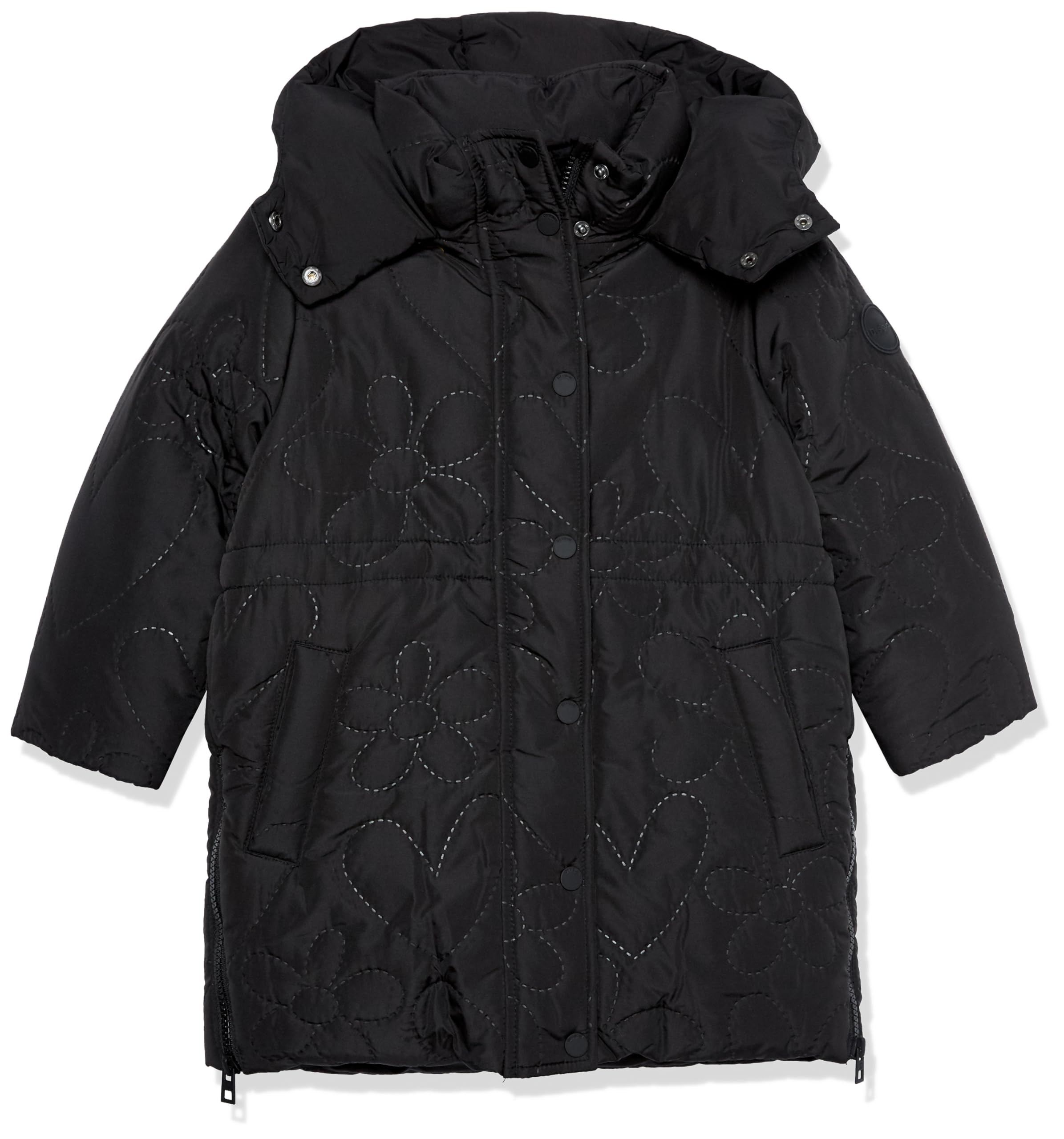Desigual Mädchen Schwarz Steppmantel Herzchen, Polyester, 7/8
