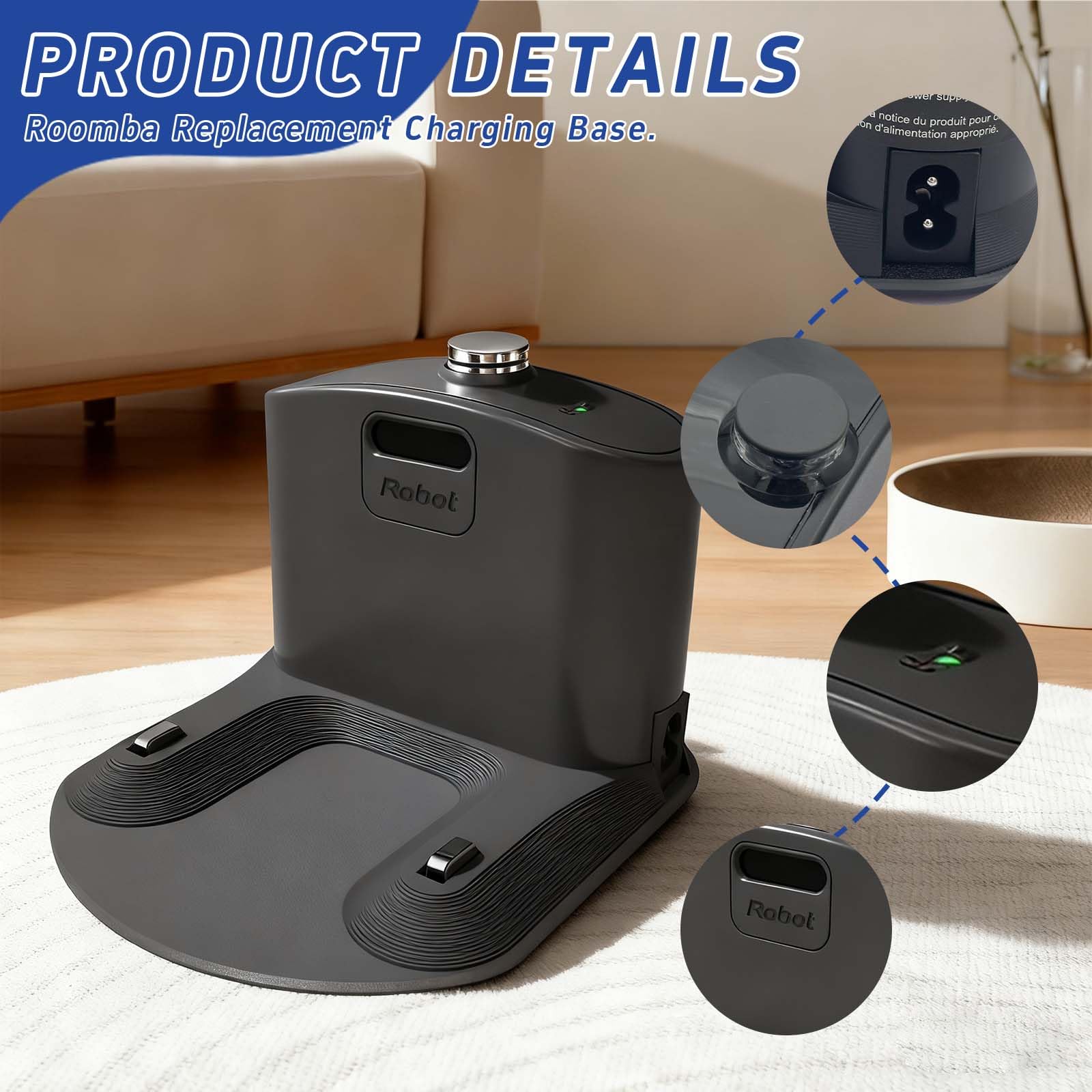 Base de carga de carga, estación de acoplamiento con cable de carga compatible con Roomba para iRobot Roomba e5 e6 i1 i3 i4 i6 i7 i8 500 600 700 800 900 Series
