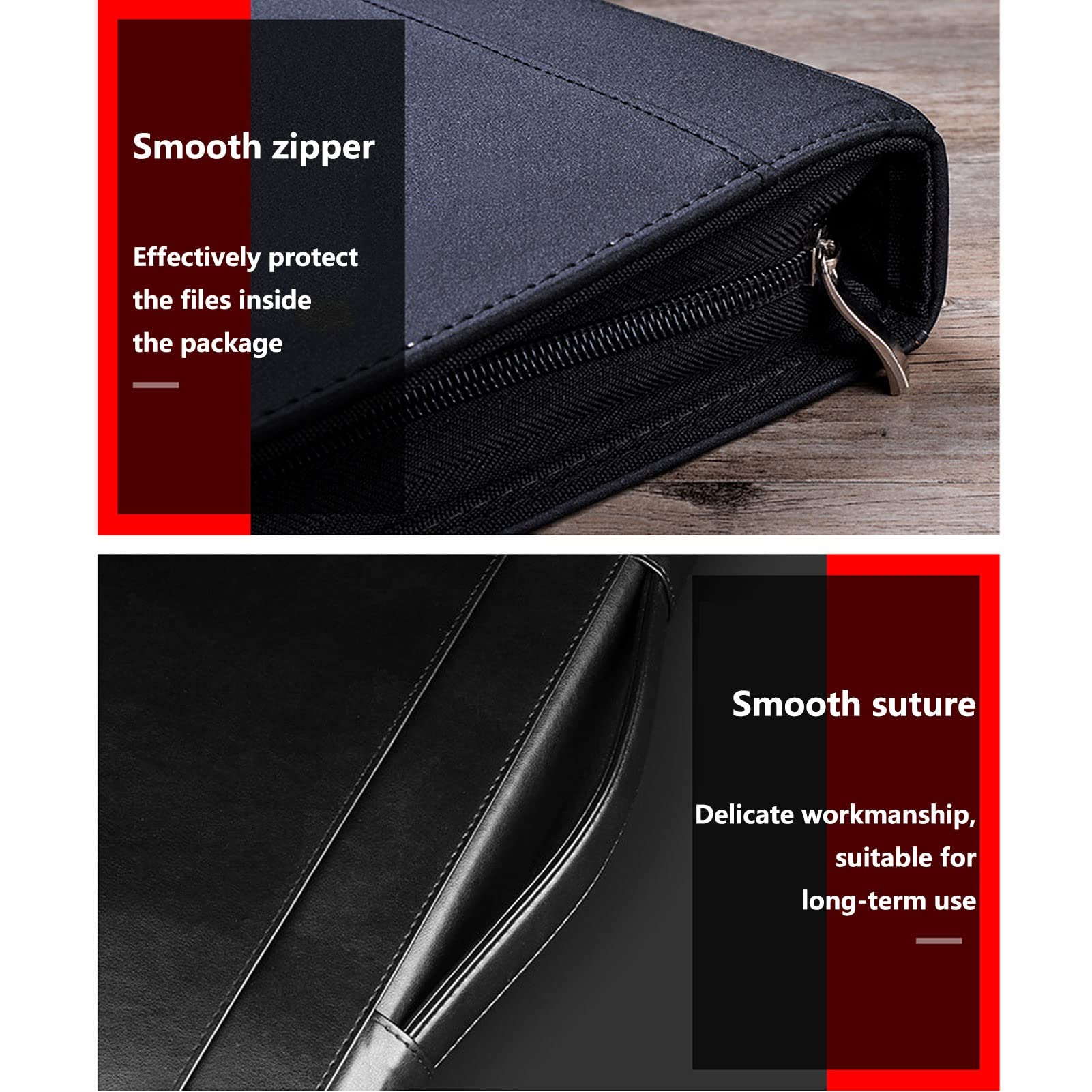 Padfolio A4 Biznesowe Portfolio Wielofunkcyjny Notatnik Skórzany Zamek Segregator Konferencyjny Teczka na dokumenty Profesjonalny Planer Dokumentów Osobisty Organizator dla Mężczyzn Kobiet (Kolor: Czarny)