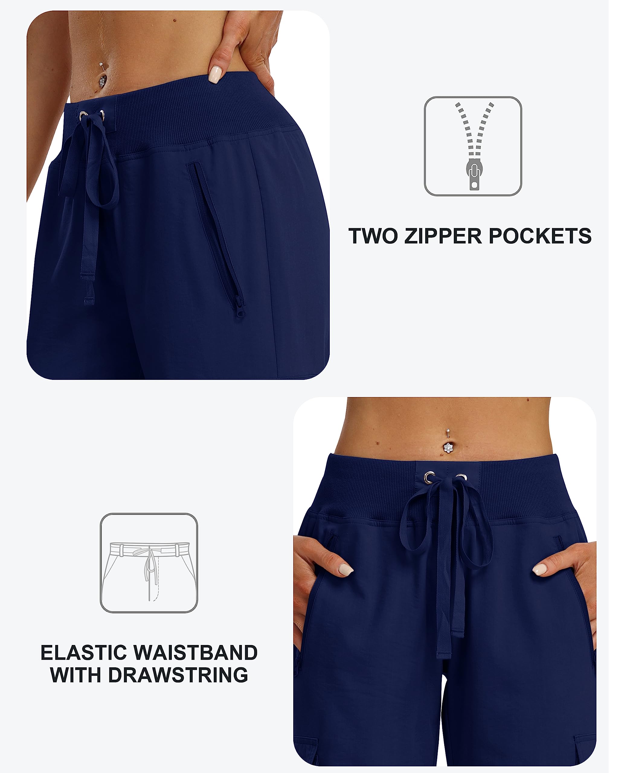 MoFiz Damen Cargohose 3/4 Lange Capri Wanderhose Atmungsaktiv mit Reißverschlusstasche