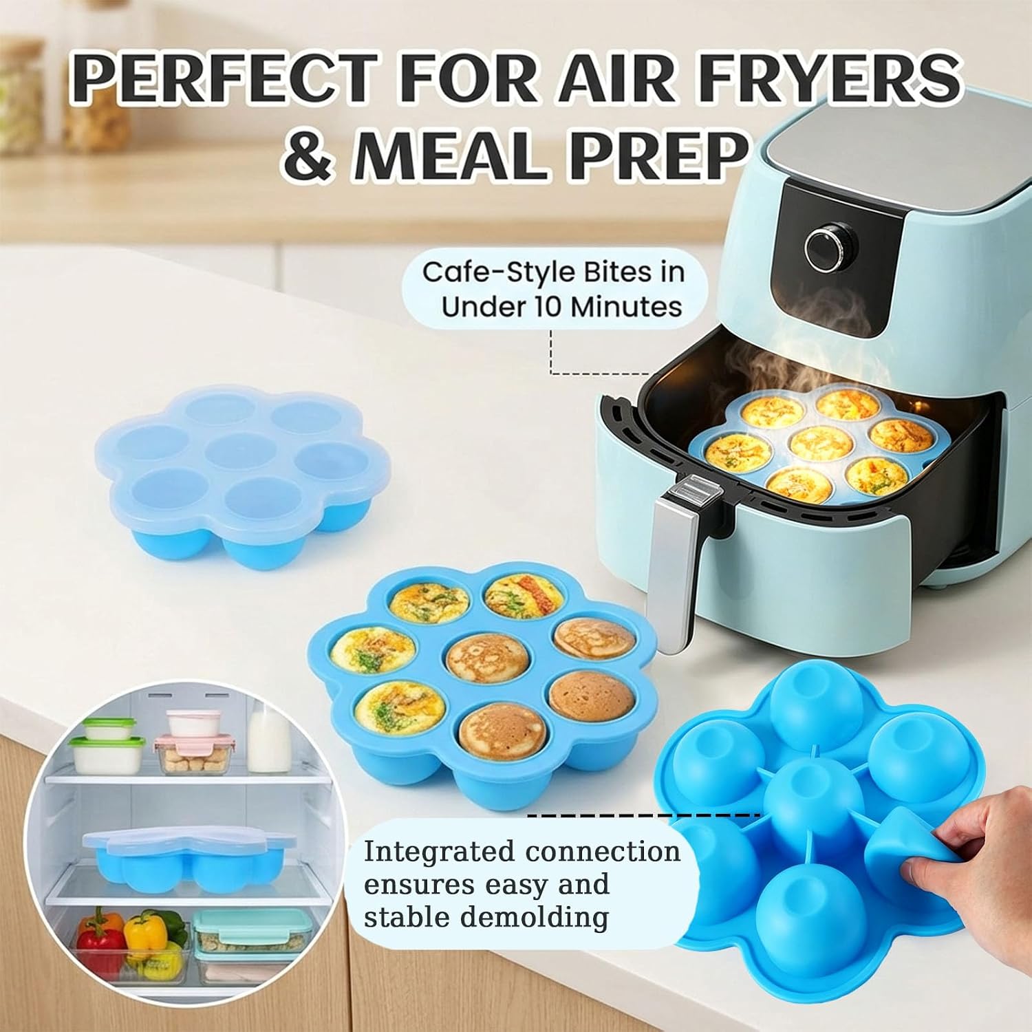 6-Piece Baking Set, 12-Cup Collapsible Silicone Muffin Pan with Steel Frame, Air Fryer Egg Bites Mold with Lid, 304 Stainless Steel Cooling Rack, Whisk, Spatula, Brush, Quick Breakfast Kit image 3