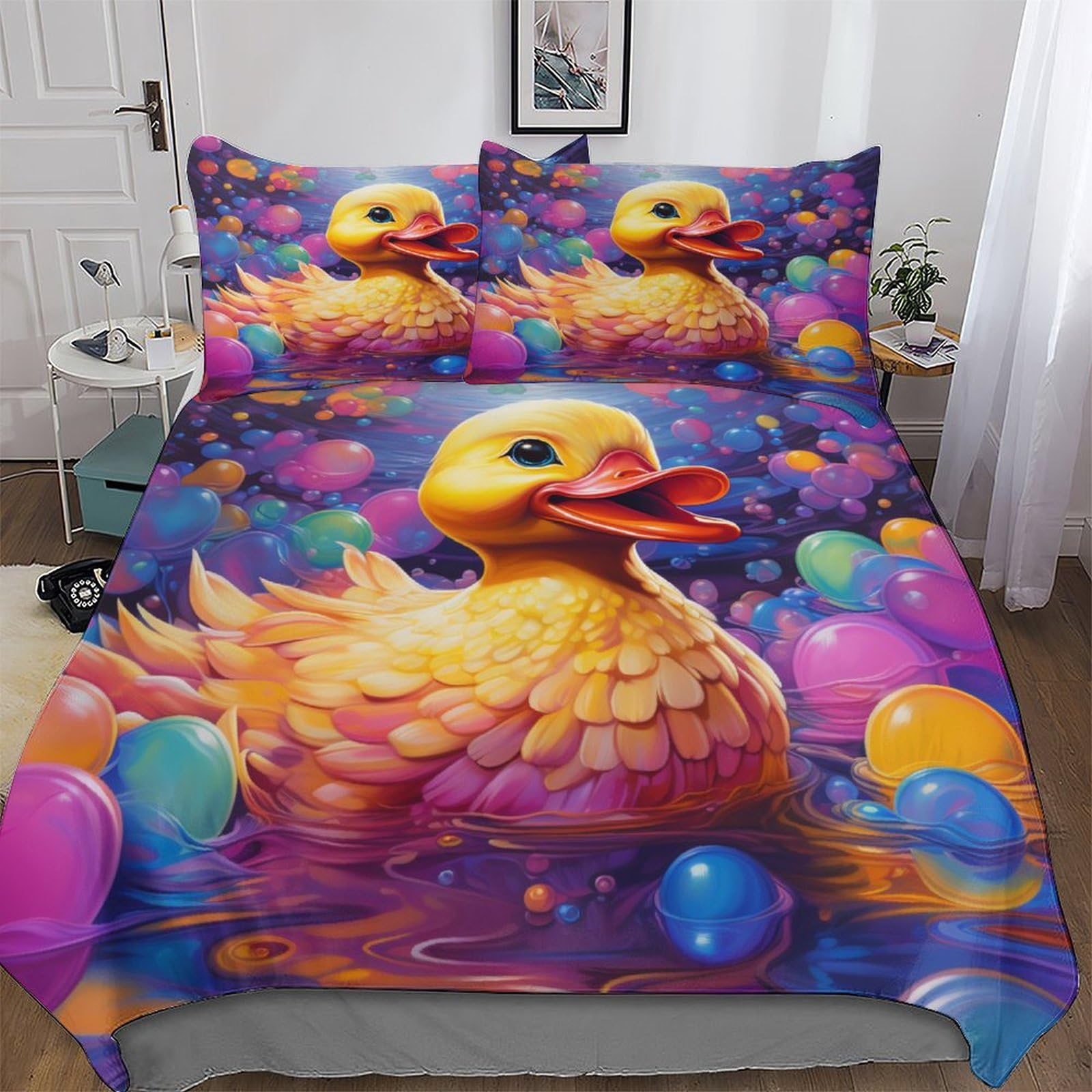 Duck Bedding Quilt Cover 3 Pieces Sets Easy Care Super-Soft Polycotton Comforter Cover Comfortable & Durable Duvet Cover with Pillowcases For Boys Girls Double (200x200cm)
