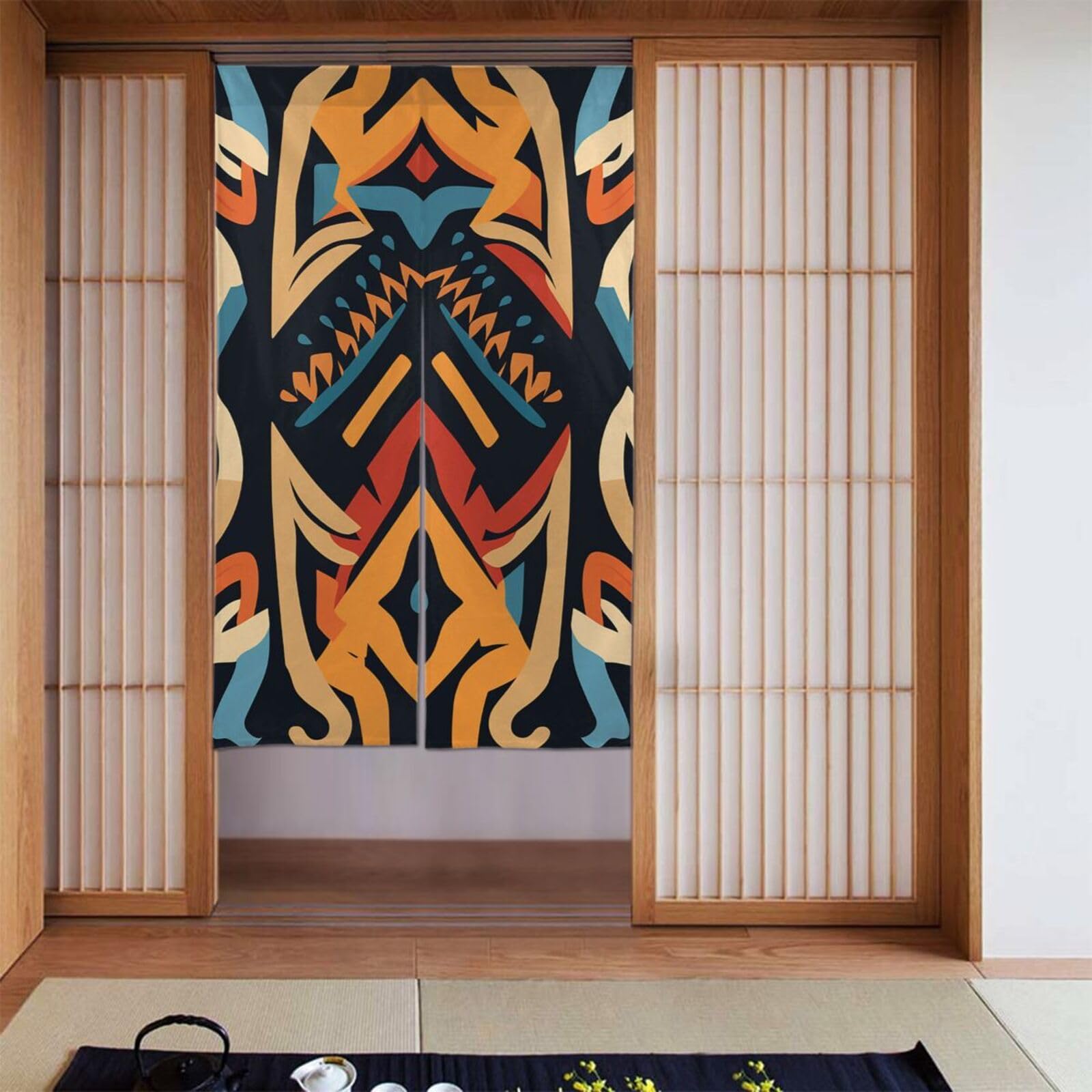Rideaux personnalisés de porte motif ethnique bohème aux finitions soignées