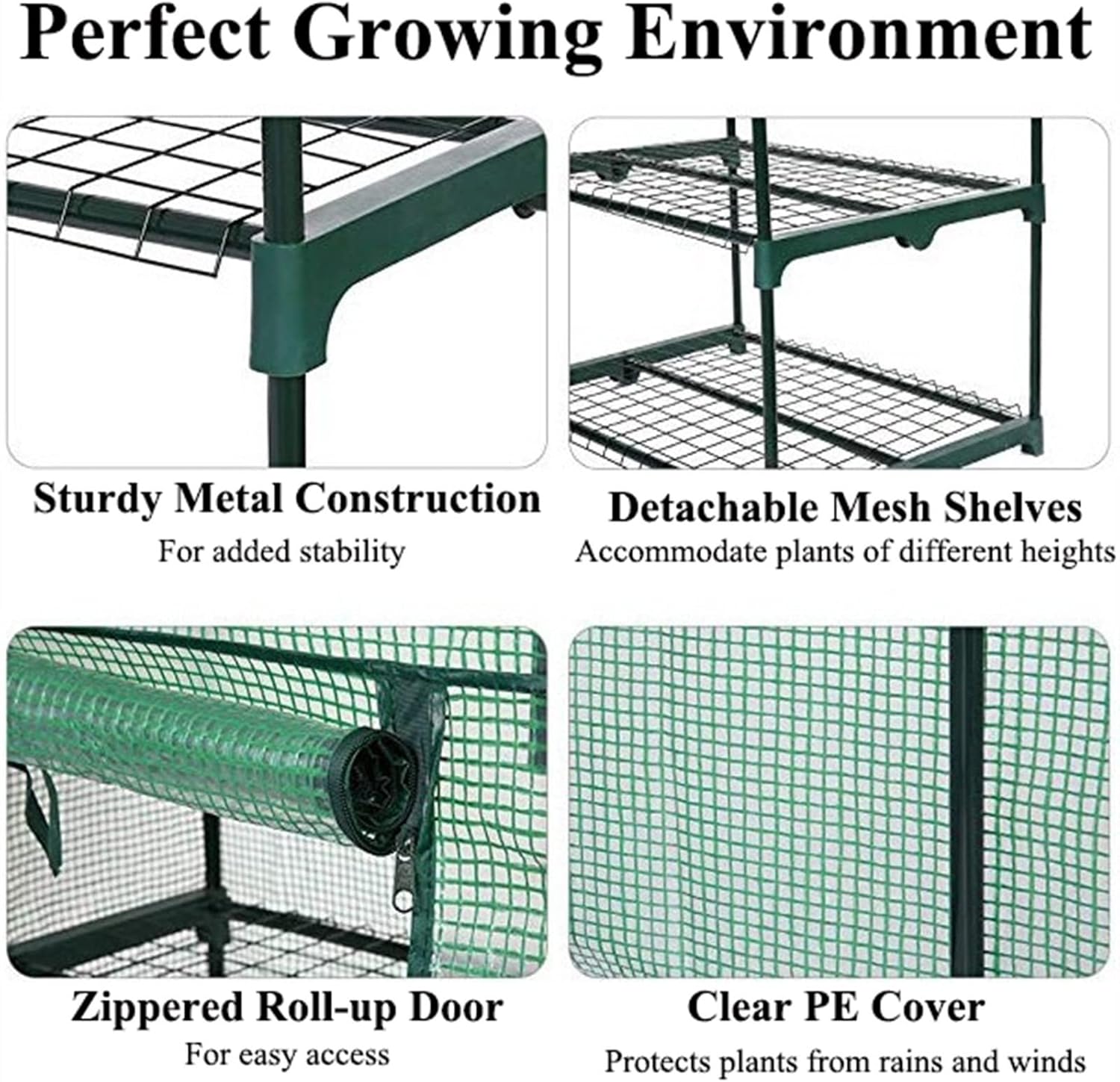 4-Tier Portable Shelves Gardening Plant Garden Greenhouse ,Steel Tube Frame with PE Cover,with Zippered Door,Hot House for Plants Indoor Outdoor Use ( Color : White )