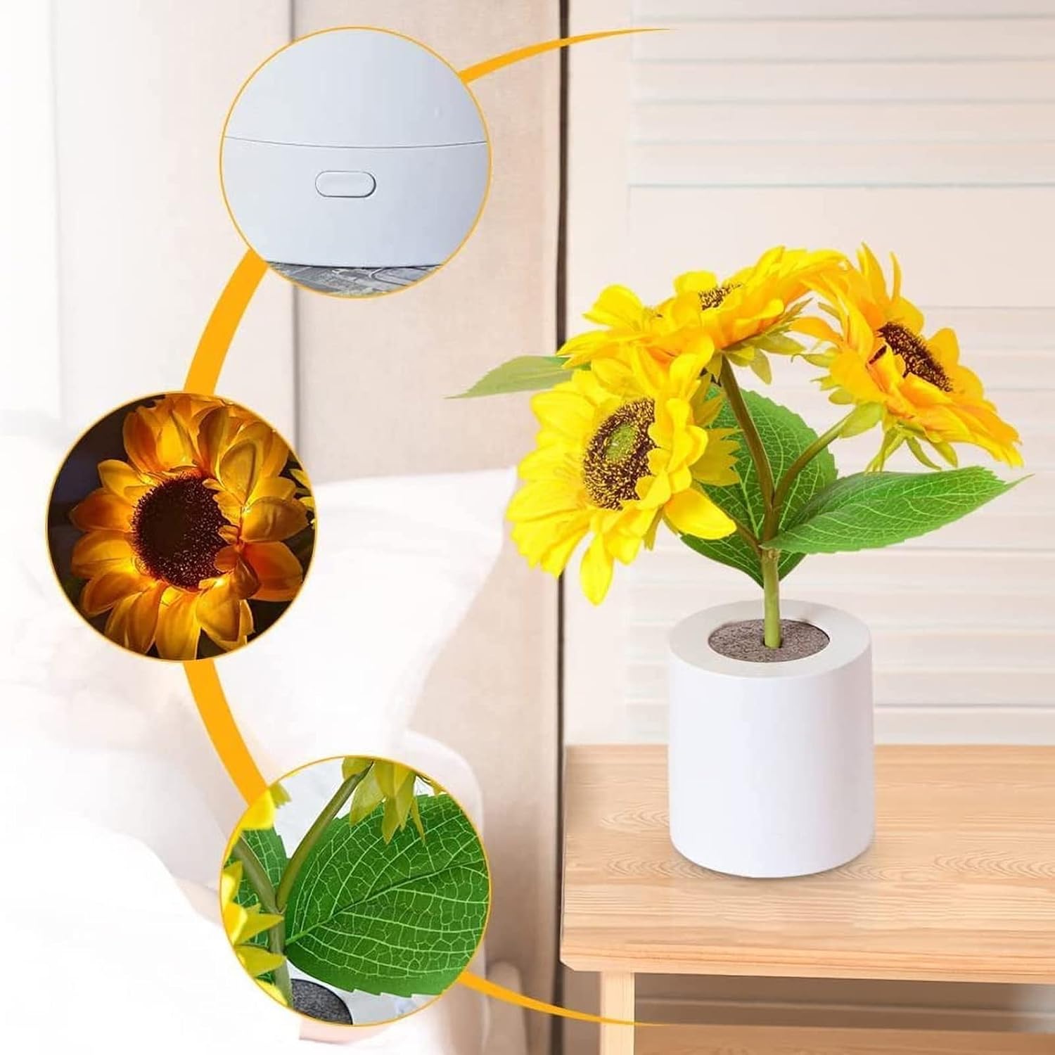 VeroMan テーブルランプ 陶器 プリーツシェード 丸い 円形 ランプ ライト USBタイプ 卓上ライト ベッドサイド フォールデスクランプ  間接照明 韓国インテリア | 照明,テーブルランプ | 韓国インテリアならVEROMAN HOME (ヴェロマン ホーム) ひまわりランプ 人工ひまわりナイトライト USB充電式フラワーランプ 母の日ギフト ホーム ベッドルーム オフィス デスク ひまわり