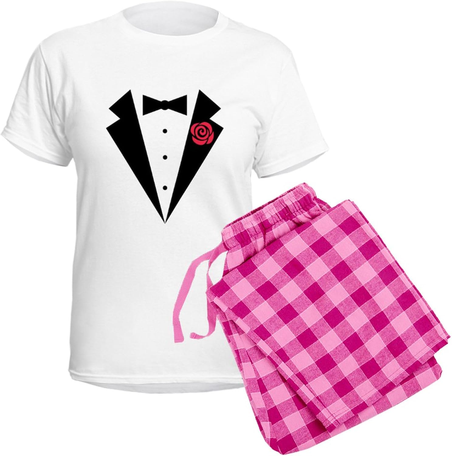 CafePress Funny Tuxedo [red Rose] Women's Light Pajamas Women's Novelty Cotton Pajama Set, Comfortable PJ Sleepwear