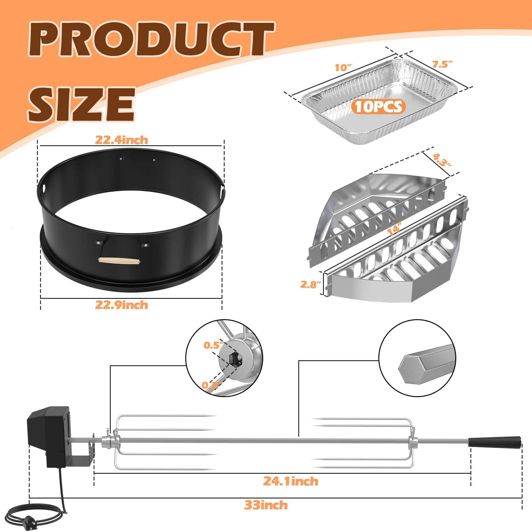 Kit de asador mejorado para parrillas Weber de carbón de 22 pulgadas, kit de parrilla para parrillas Weber y otras parrillas de tamaño similar, con asas, cestas de carbón, 10 bandejas de goteo 7
