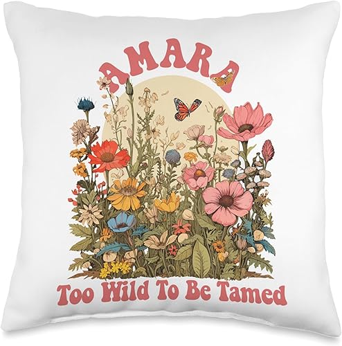 Wildflower Gift For Women Gift For AMARA Cute Retro Girls Wildflower Amara Name Throw Pillow, 16x16, Multicolor