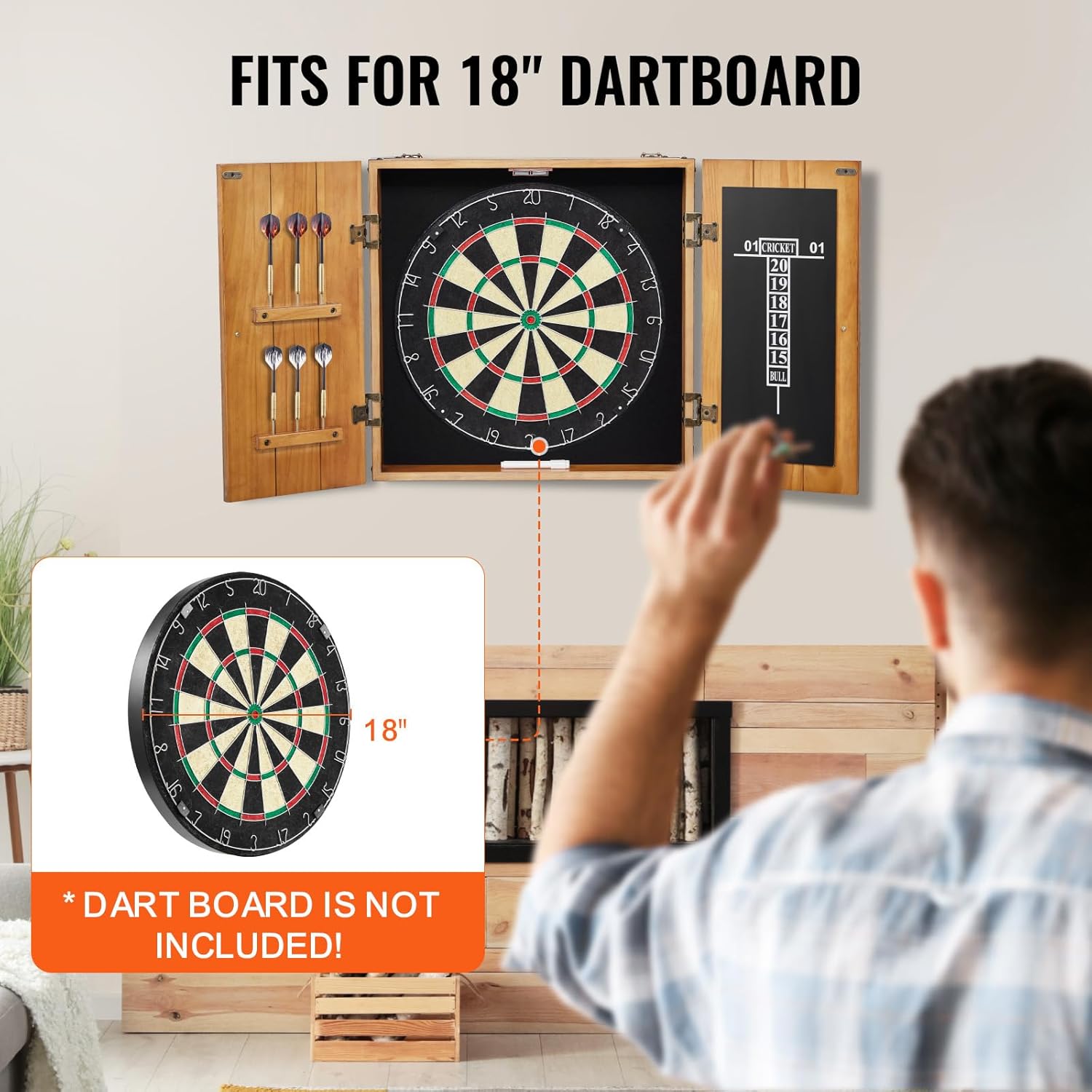 Happybuy Dartboard Cabinet, Solid Wood Dartboard Cabinet Set, Official Size Hideaway Cabinet with Socreboard and Accessories, Features Easy Assembly, Idea for Cricket Games (Dartboard Not Included)