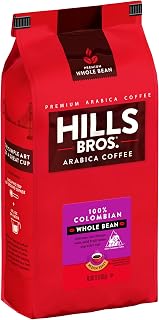 Hills Bros Colombian Whole Bean Coffee Medium Roast 32oz - Premium Arabica Beans, Kosher, Rich Bold Flavor Fresh Grind