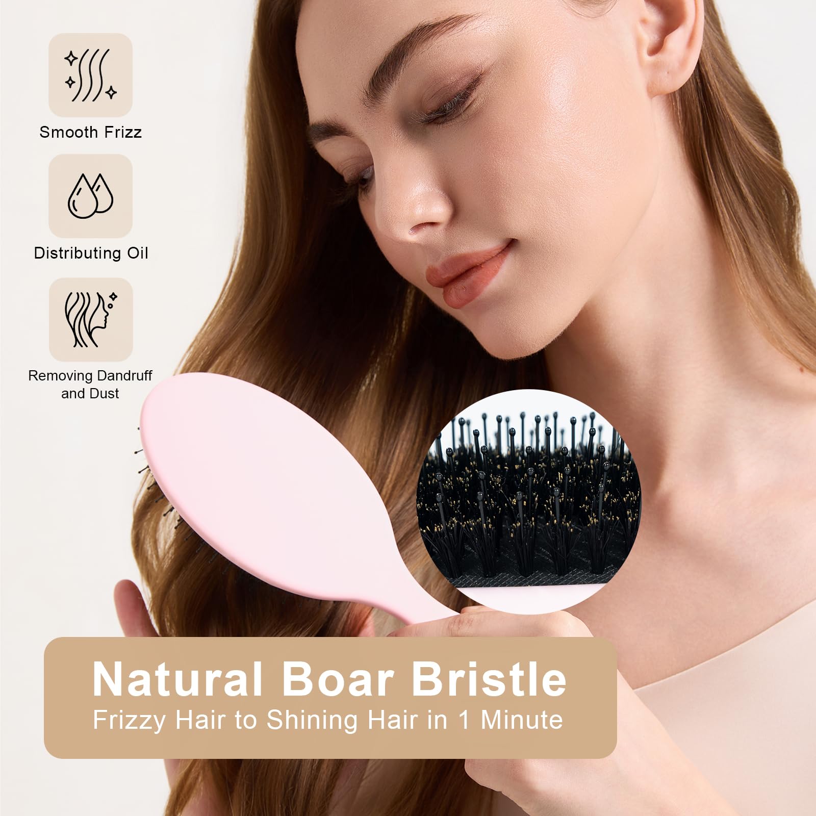 RHOS Wildschweinborsten Haarbürste für Damen und Herren (1 Packung, schwarz, klein)