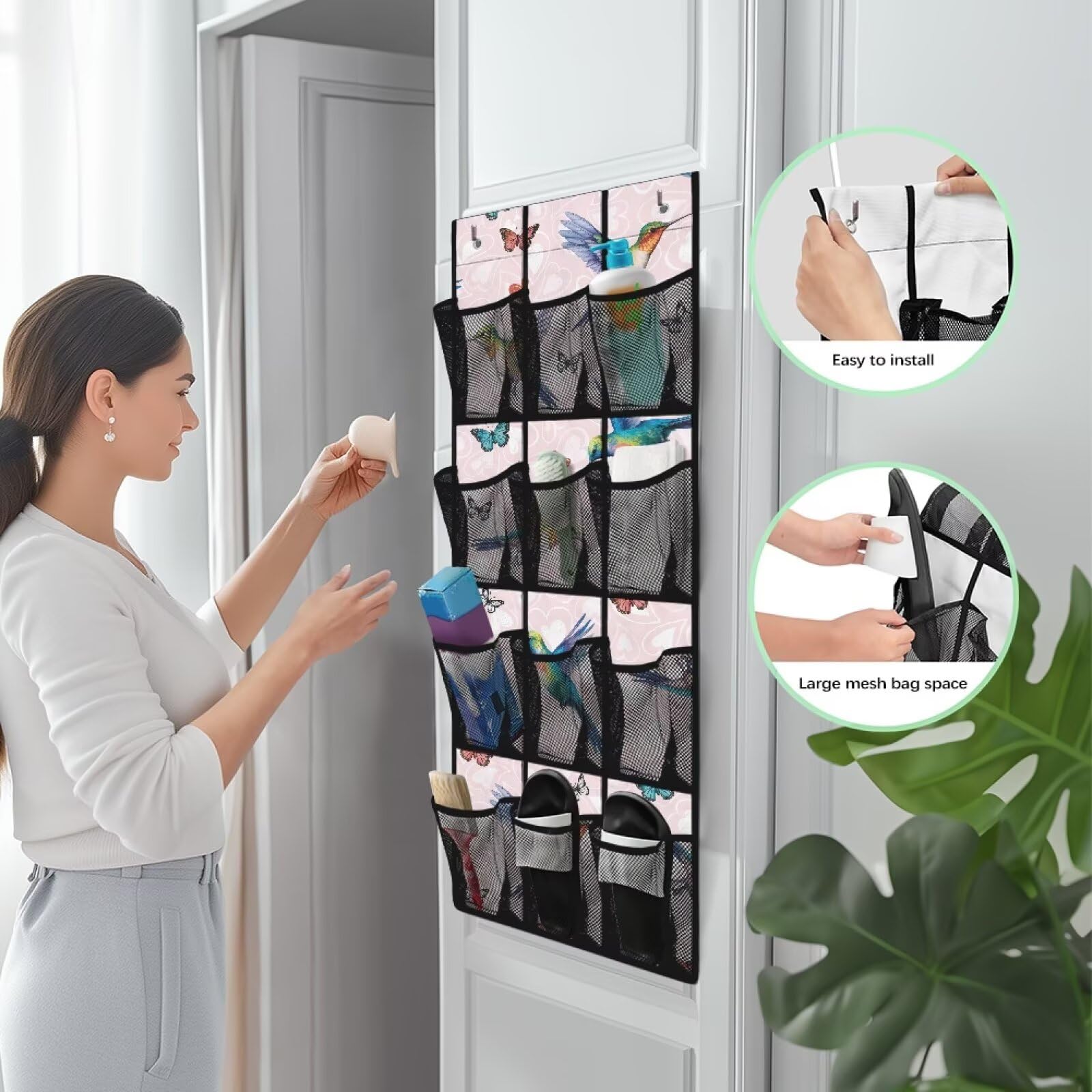 Qehuruxo Hummingbird Butterfly Over the Door Shoe Organizer,Shoe Organizer Door Hanger,Shoes Hanger Storage Organizer Bag for Bedroom