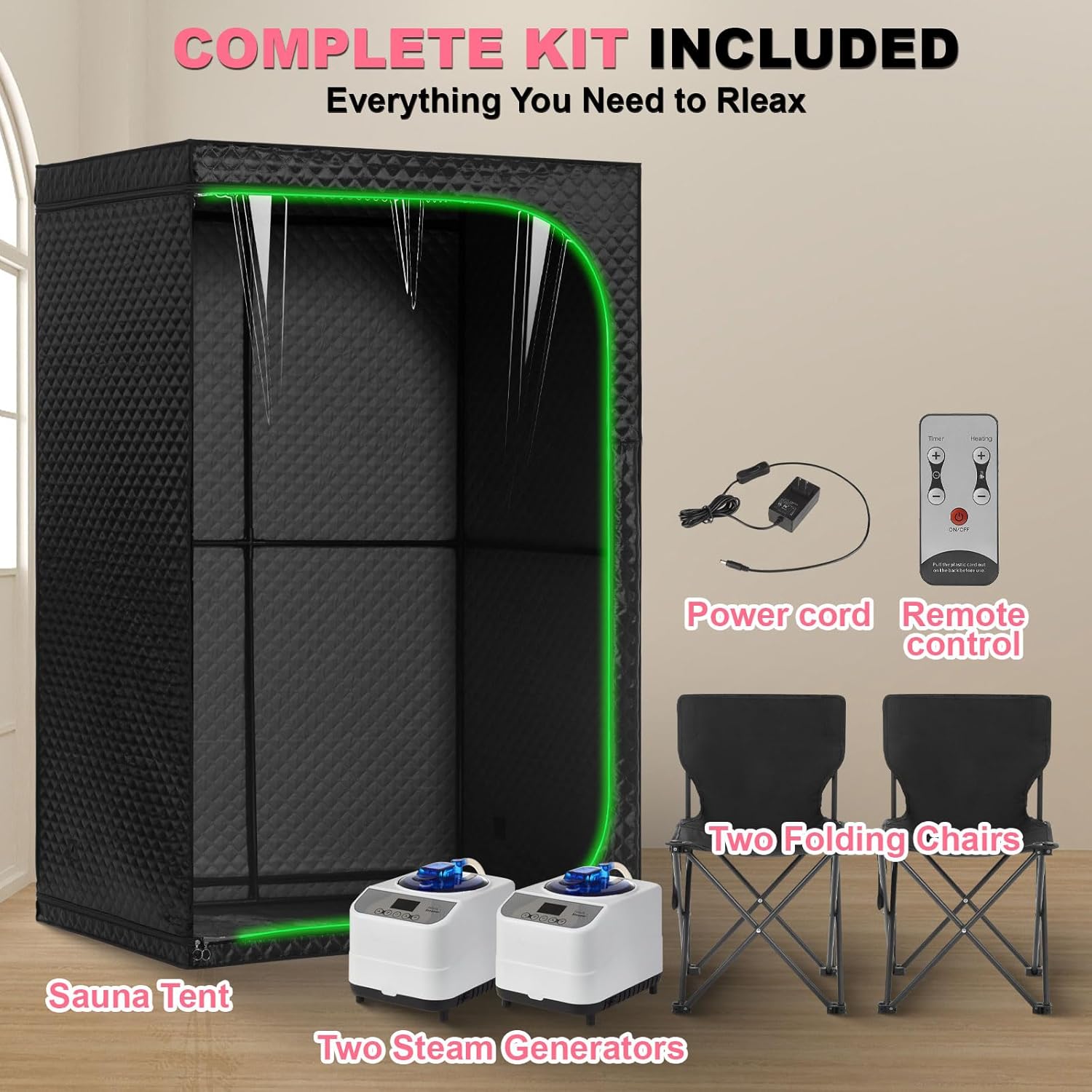 Steam Sauna Tent for Home with Transparent Door, Portable Indoor Sauna with Powerful Steam Heating, Foldable Personal Spa for Relaxation (Double Rectangular, Black)