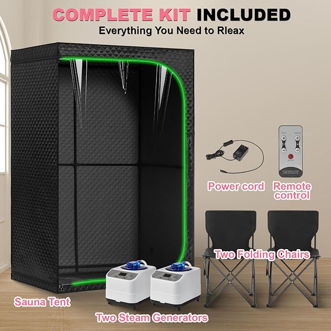 Tienda de vapor portátil para hogar con puerta transparente, doble rectangular negro miniatura 4