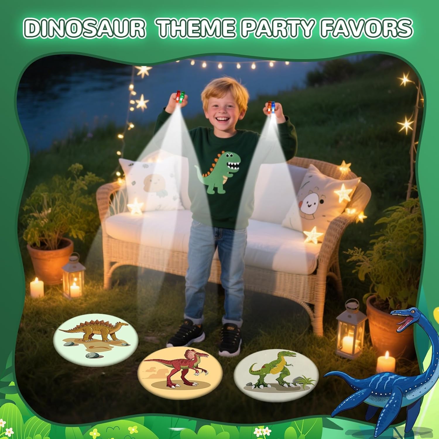 24 Pack Dinosaur Party Favors Light Up Finger Lights for Kids, Dinosaur Birthday Glow in the Dark Party Supplies, LED Finger Lights Bulk for Goodie Bags Stuffers Classroom Prizes Gifts