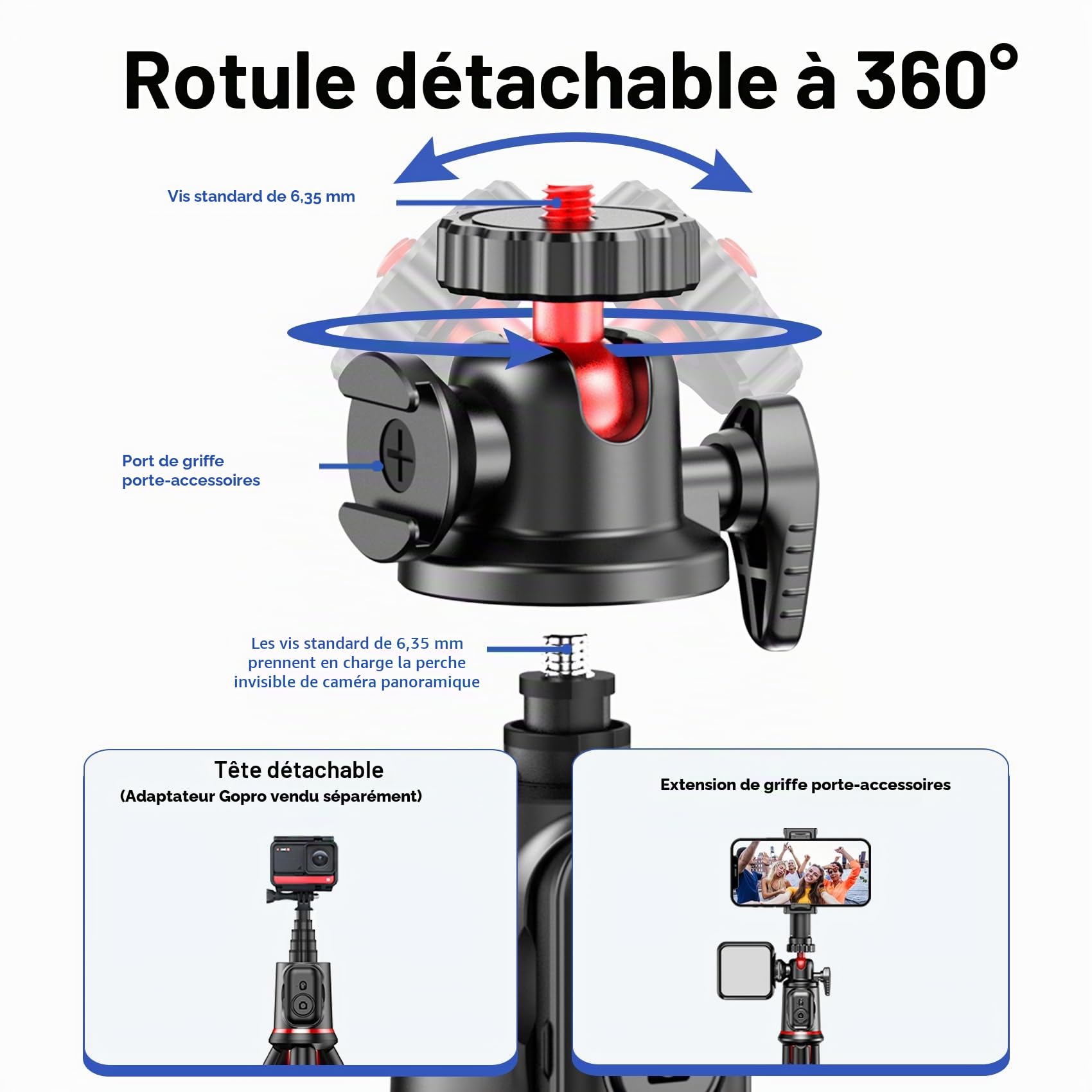 Fotopro RM-80 Mini Trepied 143.0cm Aluminium 0.56kg Charge 3kg 29.3cm