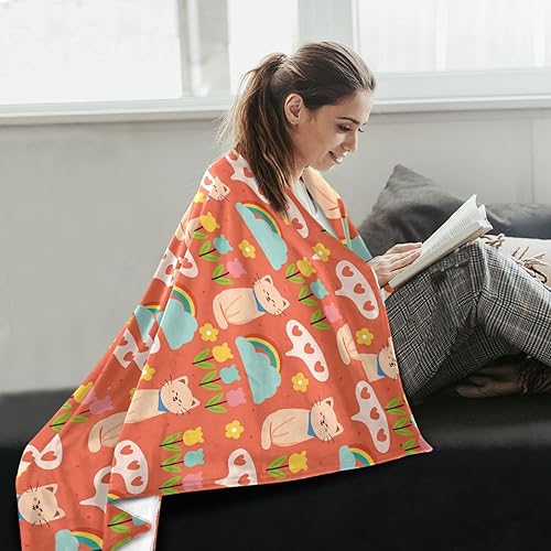 Miniatura 6 de KLL Cartoon Cat Flower Clouds and Rainbow Flannel Fleece Blanket Holiday Flannel Blanket Flannel Warm Throws 60"x90" for Travel, Sofa, Home Decor