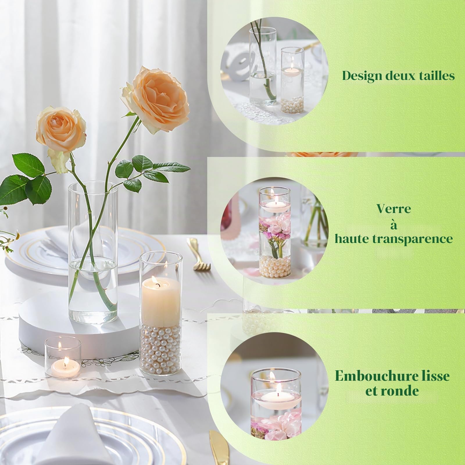 Vase Cylindrique en Verre pour Centre de Table: Hewory 12 Vase Transparent Vase en Verre pour Decoration Mariage - Photophore Verre Vase Verre Transparent pour Décoration de Table Wedding Home