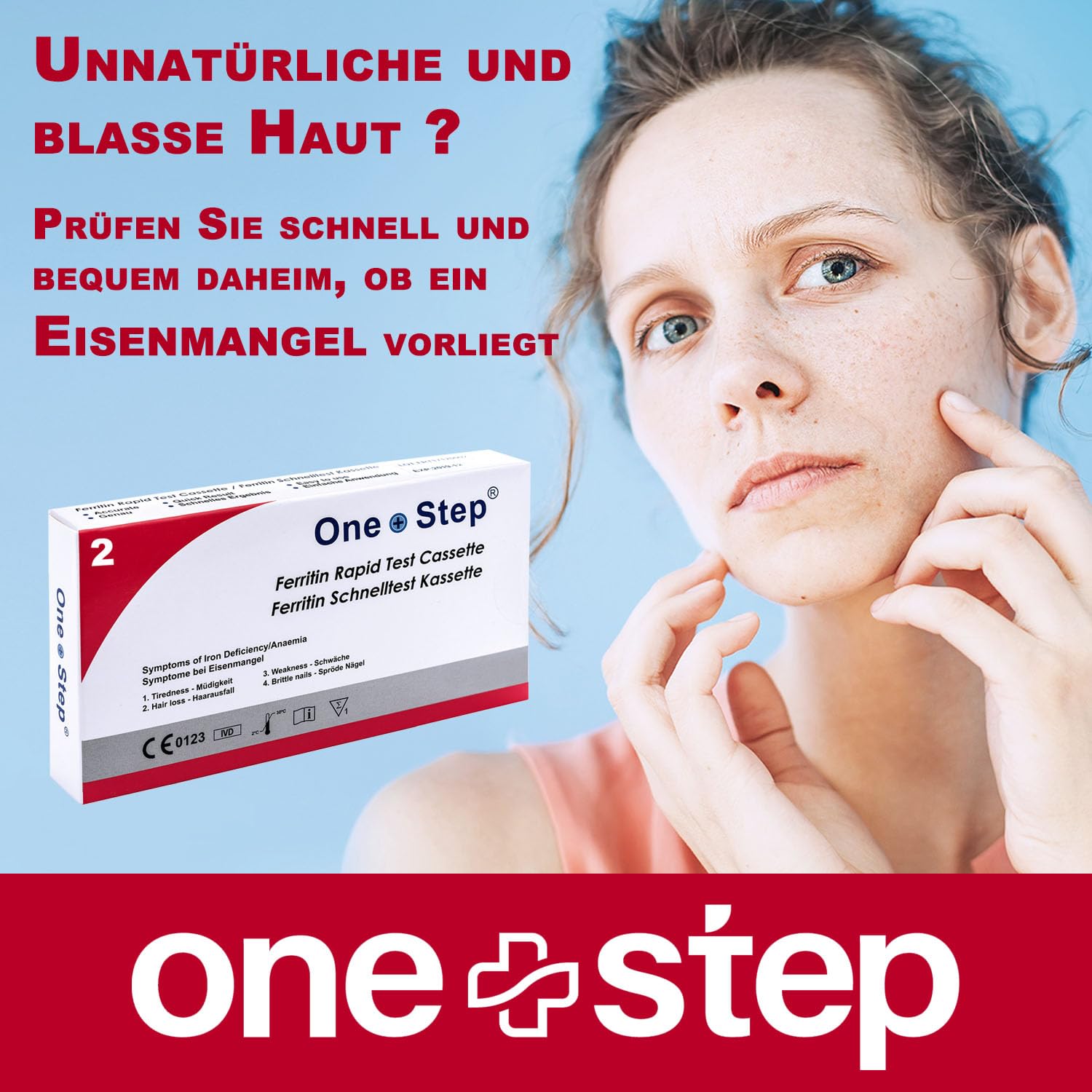 2 x One+Step Eisenmangel Test I Eisenwert Selbsttest I Ferritin Test für zuhause I Erkennung Eisen Mangel bei Haarausfall, Erschöpfung oder Kopfschmerzen I Eisentest mit schnellem Ergebnis