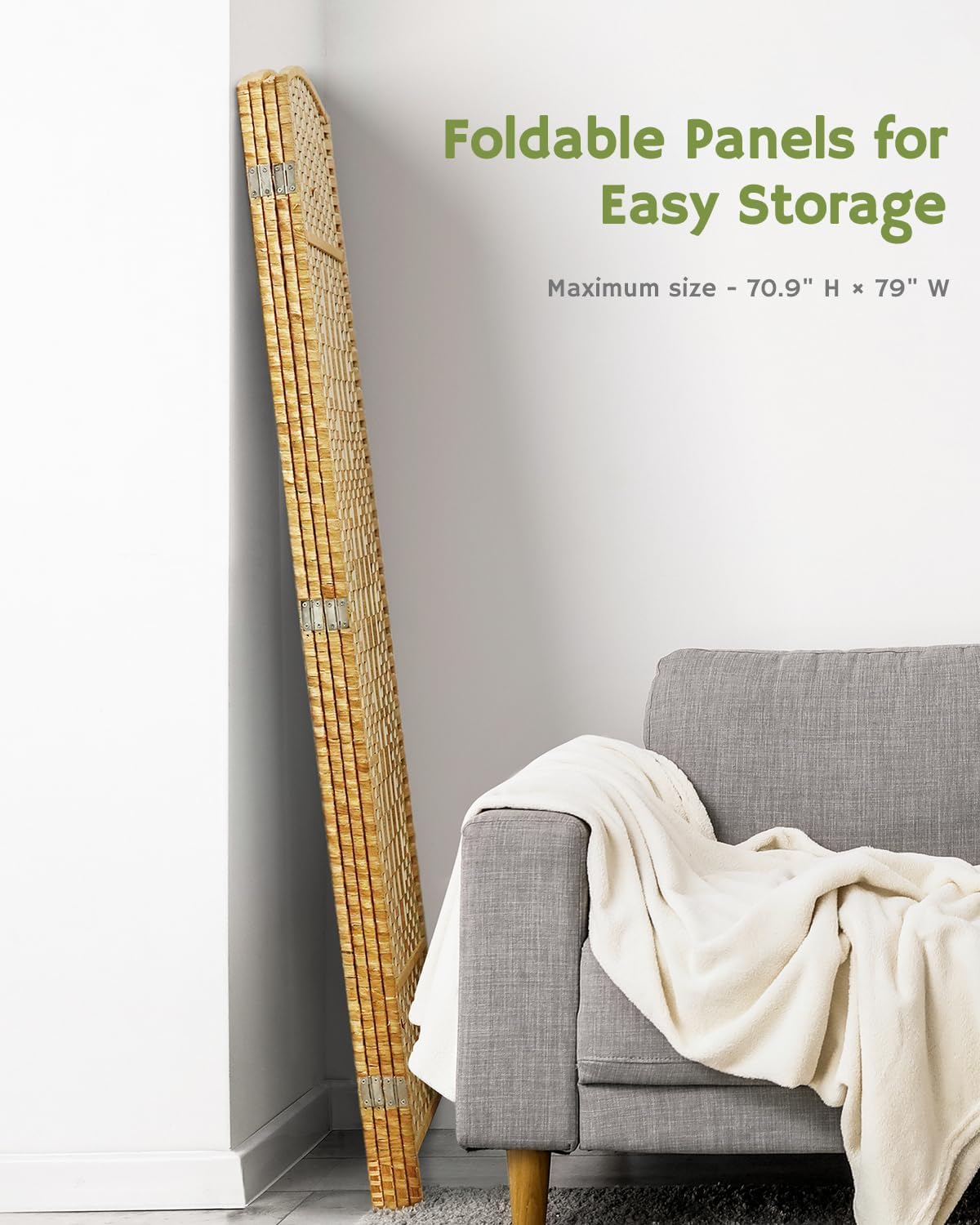 JOSTYLE 6ft. Tall Extra Wide Folding Privacy Screens with Diamond Double-Weave Room dividers and Freestanding Privacy Screens(Natural, 4-Panel)