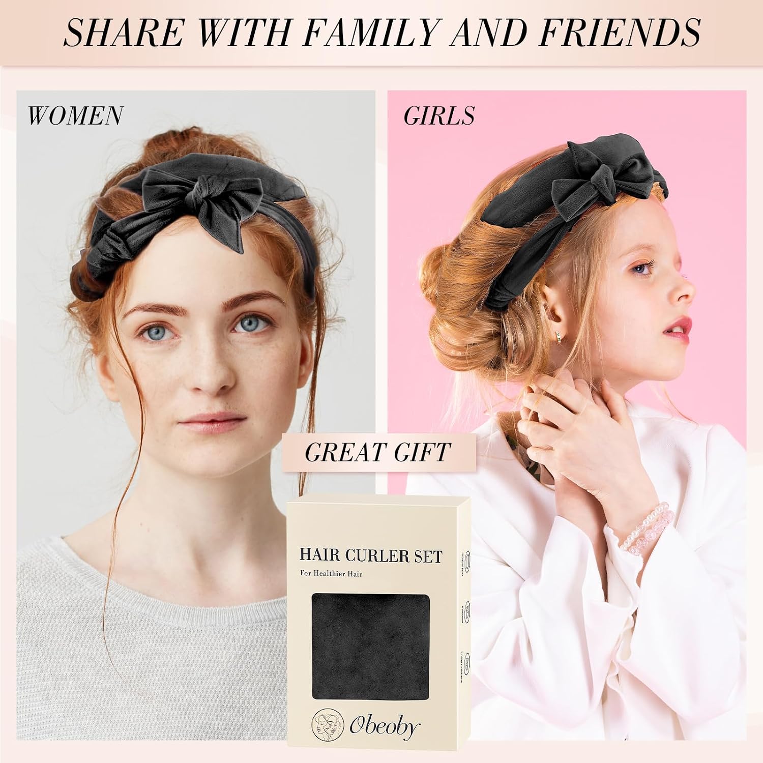 obeoby Heatless Curls Overnight, No Heat Hair Curlers To Sleep In, Black