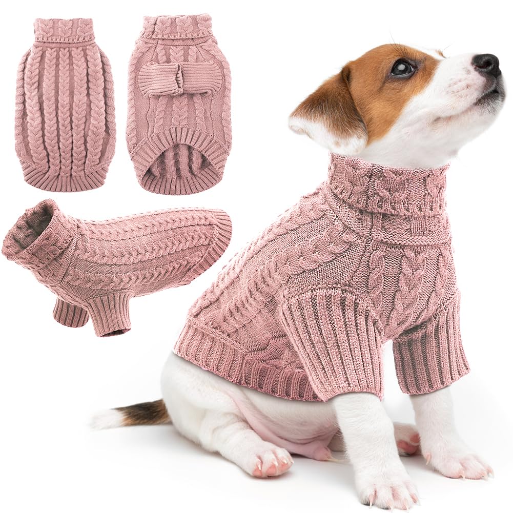 EMUST Sweater for Dogs, Knit Dog Christmas Sweater with Turtleneck, Elastic Medium Dog Sweater for Chihuahuas, Yorkie, Teacup, Pug, Pink M