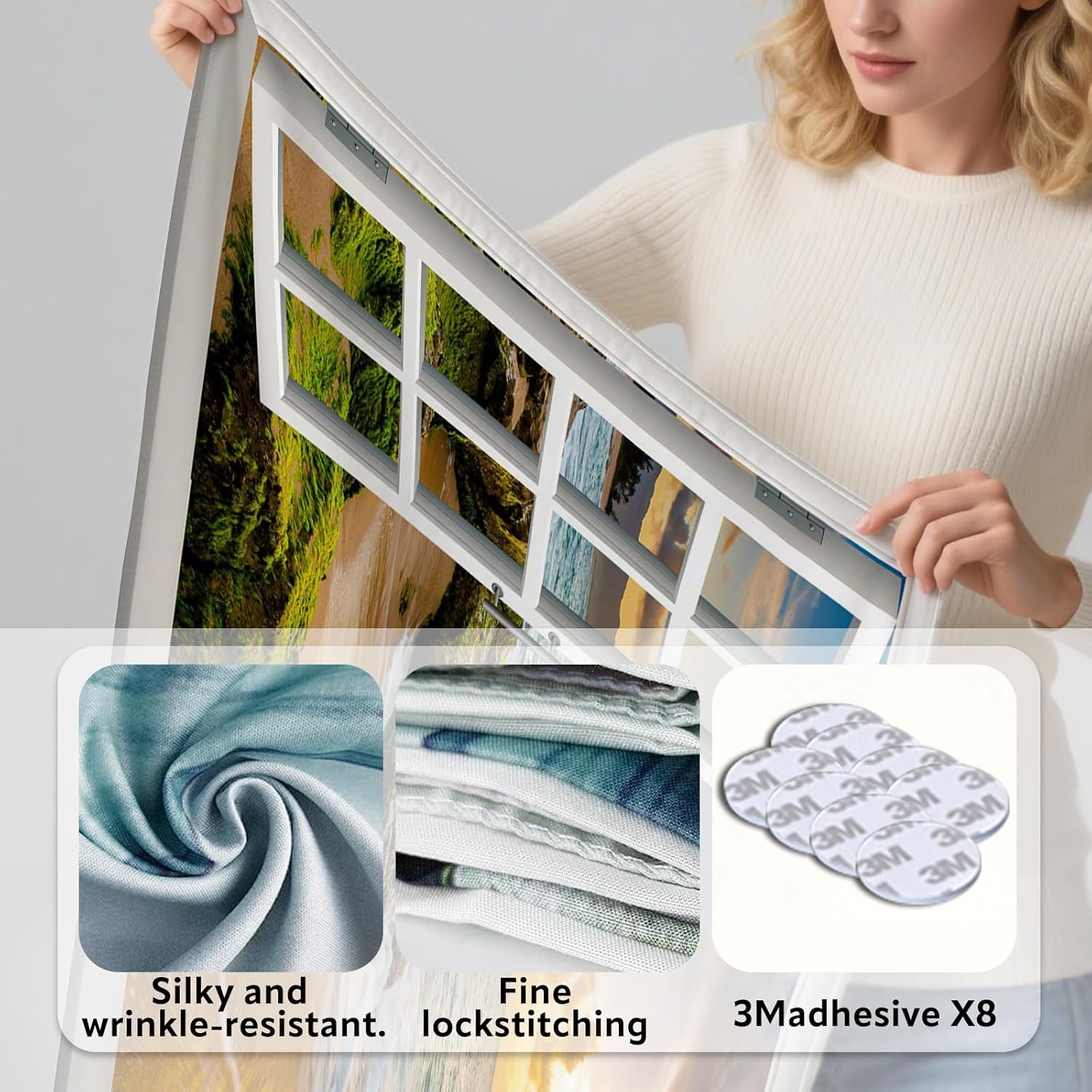 Window View Tapestry Beach Sunset Light & Shadow Blend | Creativity Aesthetic Natural Scenery Wall Hanging for Bedroom, Living Room & Dorm Decor | Premium Lightweight Polyester 90x59inch