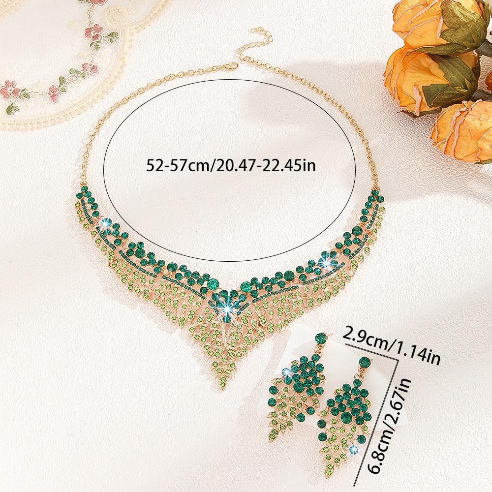 Missgrace Retro Large Green Rhinestones Crystal Bridal Wedding Jewelry Sets Crystal Choker Necklace Earrings Set Prom Formal Bar Party Teardrop Dangle Dainty Necklace Earrings for Women - Image 6