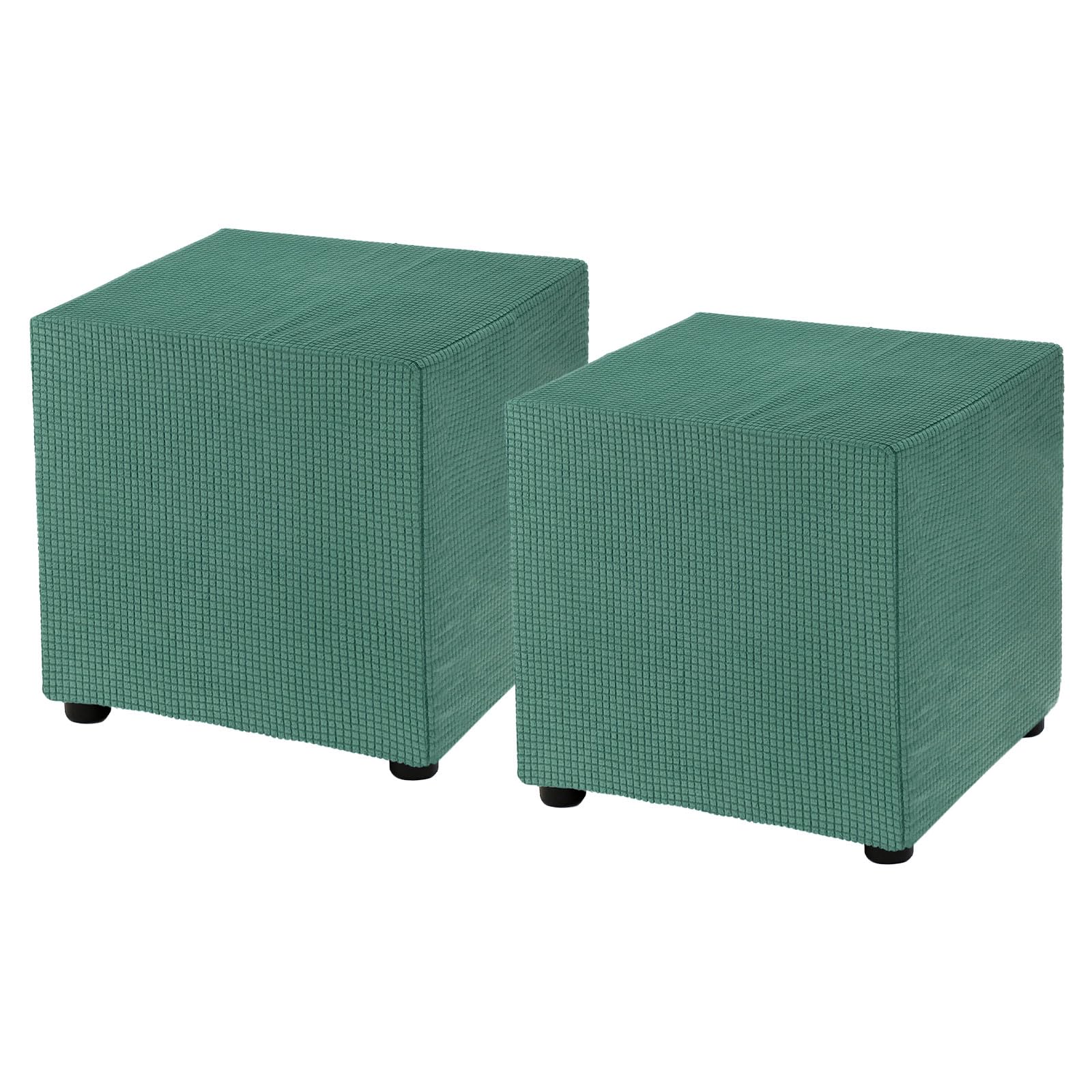 sourcing map 2Pcs Square Foot Stool Cover 18x18x18inch Stretch Polyester Foot Rest Slipcovers Footstool Protector for Living Room Bedroom, Green