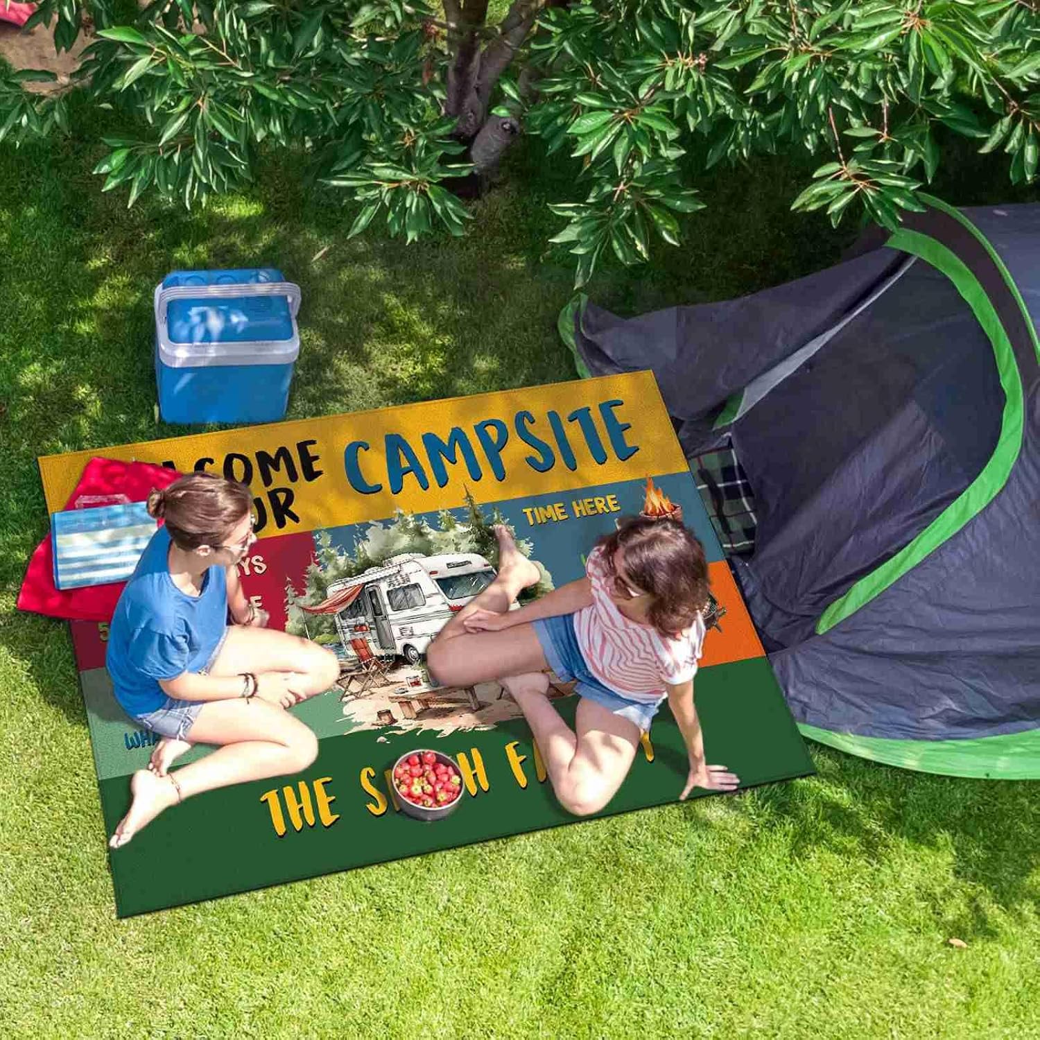 Personalized Camping Rugs Welcome to Our Campsite Campfire RV Trailer Decor Camper Floor Mat for Outdoors, Patio, Backyard, Picnic, Beach, Camping, 30 x 55 Inch Camping 6