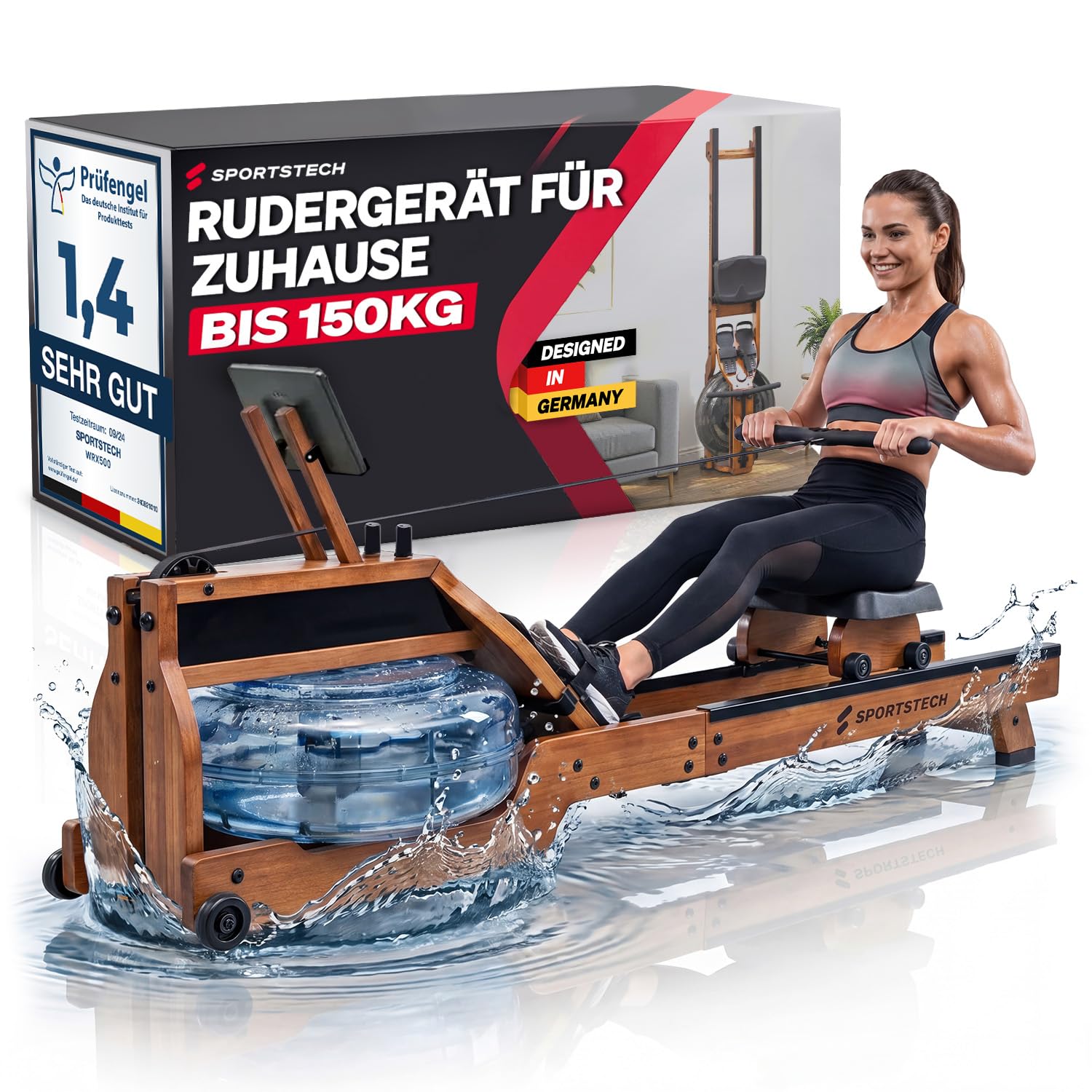 Rudergerät für Zuhause mit Wasser- oder Magnetwiderstand, bis 150 kg