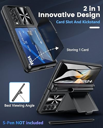 Miniatura 2 de Viaotaily Funda para Galaxy Z Fold 4 con soporte para bolígrafo S, tarjetero y protección de bisagra, protector de pantalla integrado y cubierta de
