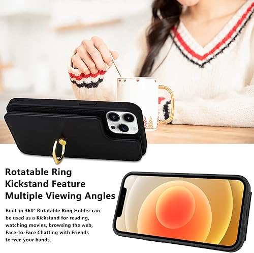 Miniatura 6 de TopPerfekt Funda tipo cartera para iPhone 12 y 12 Pro con soporte para tarjetas, rotación de 360, soporte de anillo de dedo con función atril,